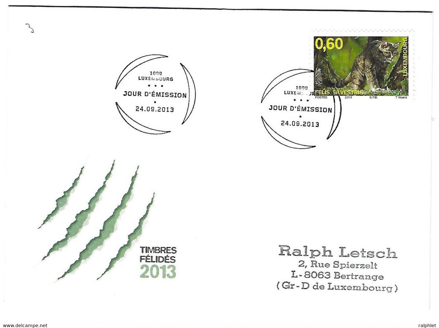 Luxembourg 2013 Chat Sauvage Wildkatze - Lettres & Documents