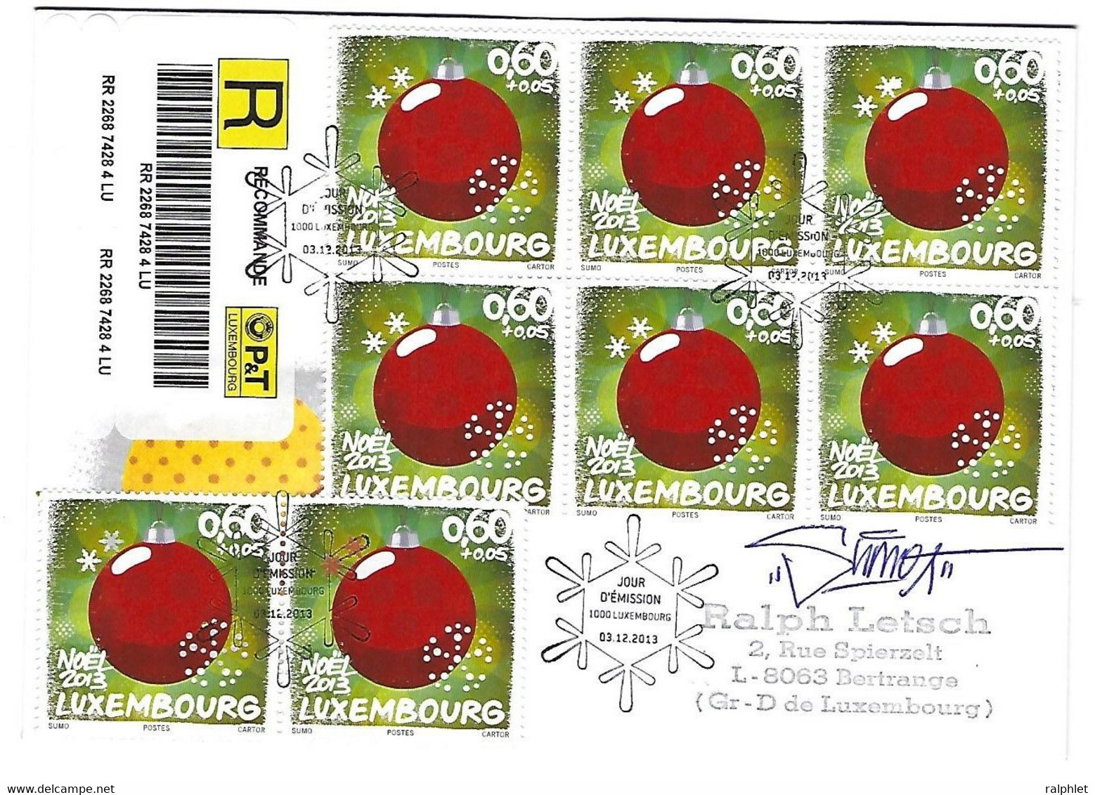 Luxembourg 2013 Noel Signature Artiste ¦ Christmas Artist ¦ Weihnachten Unterschrift - Covers & Documents