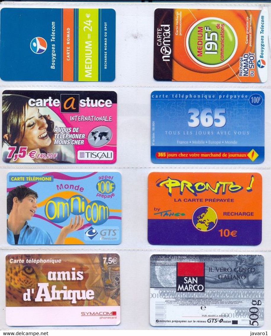 FRANCE  Prepaid : 8 DIFFERENT CARDS AS PICTURED ( Lot 2 ) USED - Nachladekarten (Handy/SIM)