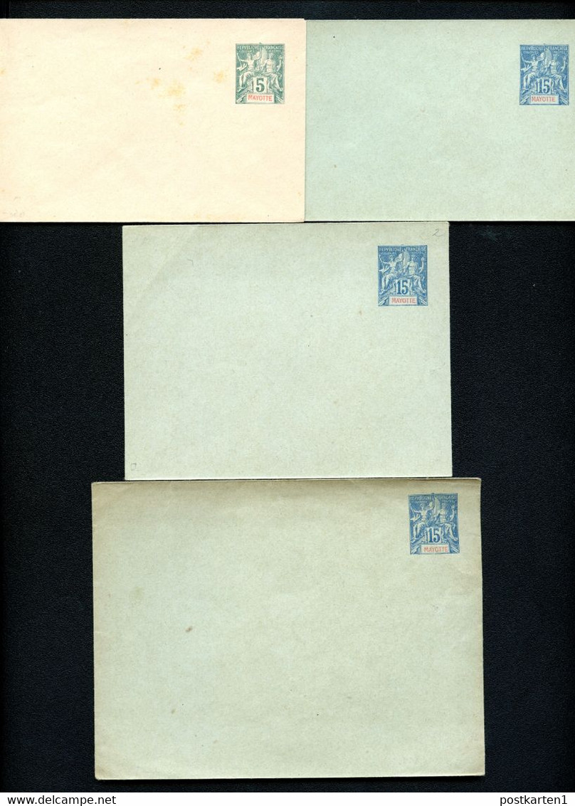 MAYOTTE Set Of 4 Postal Stationery Envelopes #B1-2 Mint Vf 1893 - Entiers Postaux & Prêts-à-Poster