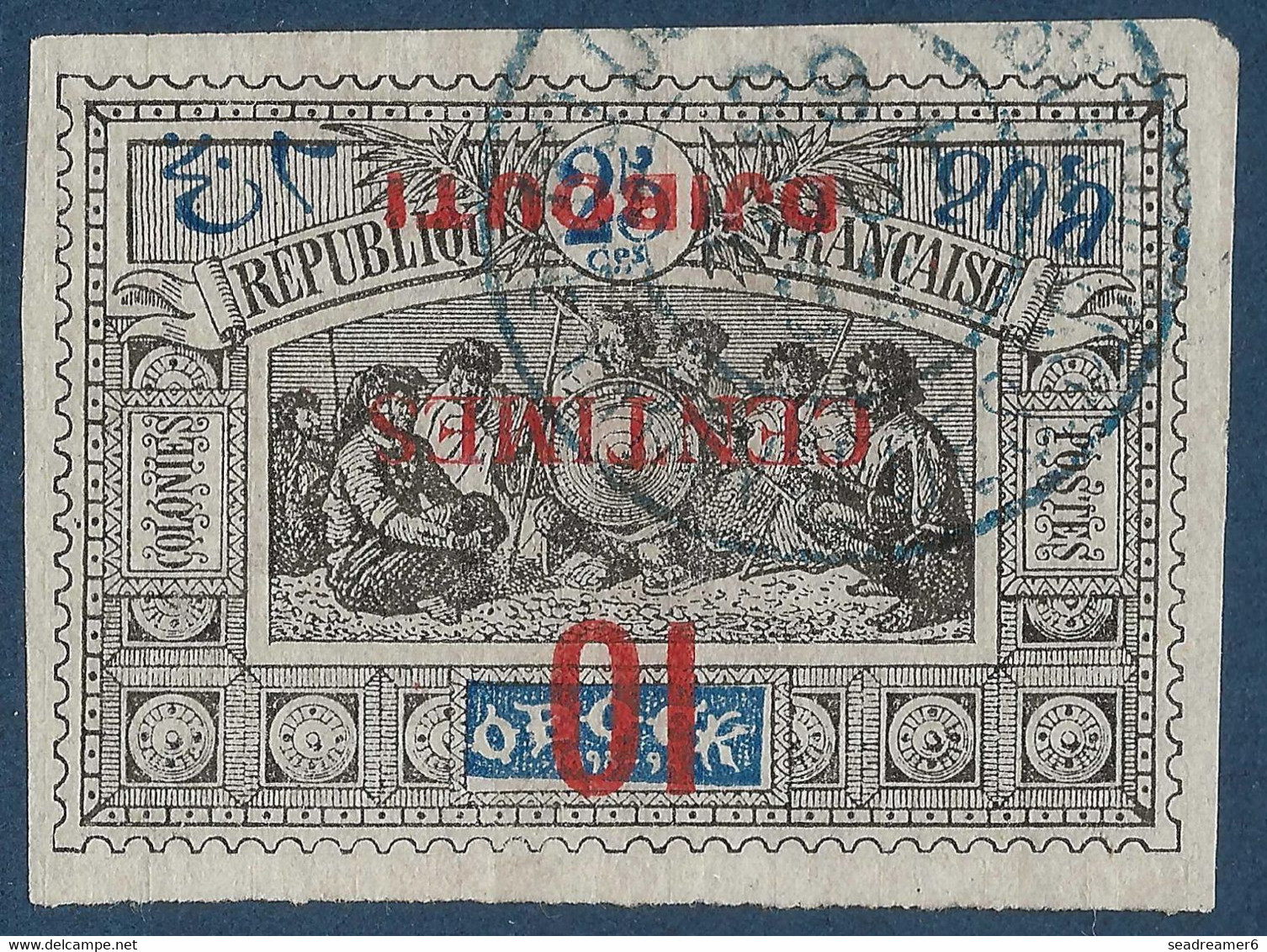 Colonies Cotes Des Somalis N°31a Surcharge Renversée Dateur Bleu Tres Frais & Signé Calves - Used Stamps