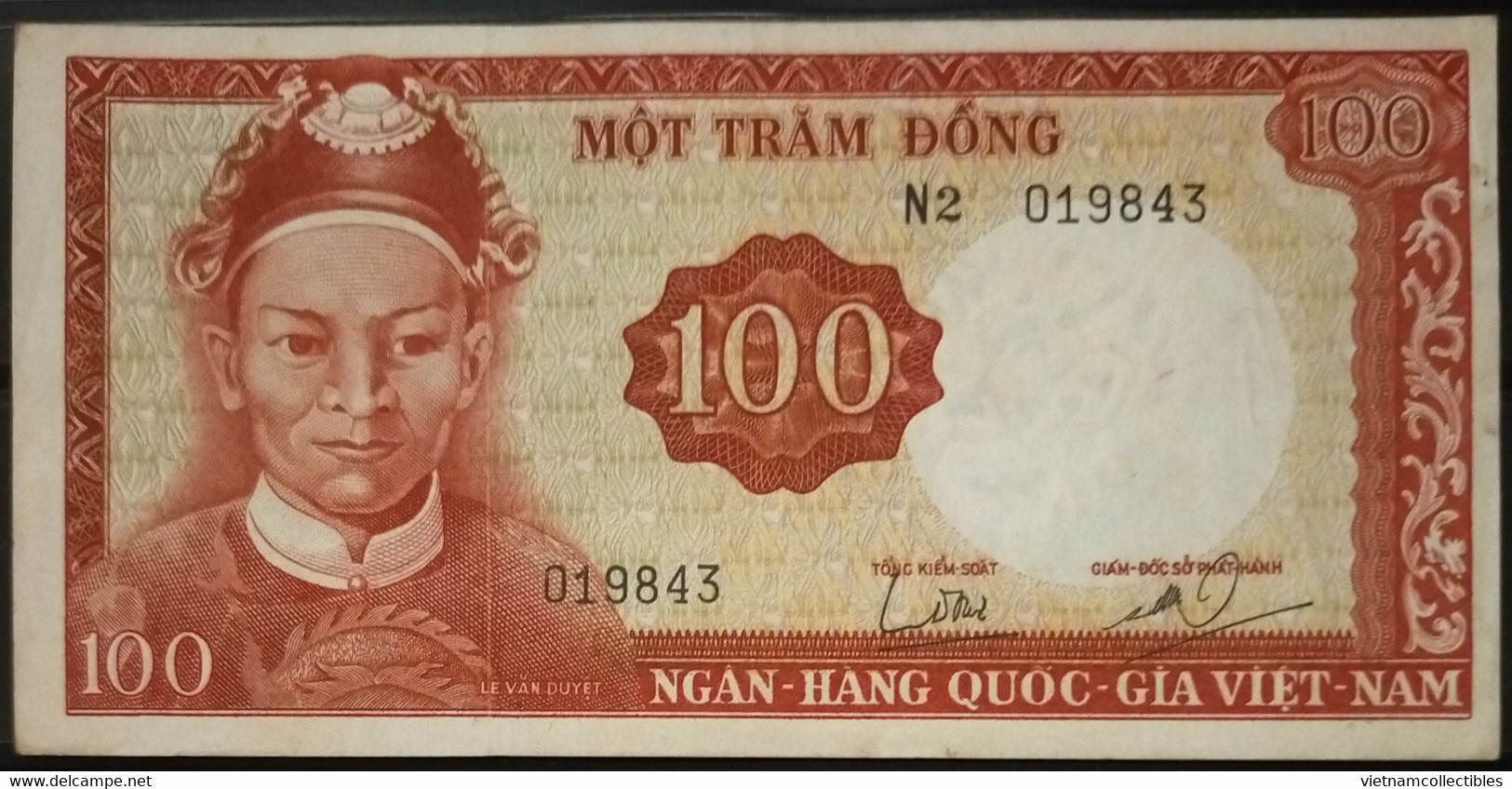 South Viet Nam Vietnam 100 Dông UNC Le VAn Duyet Banknote Note 1966 - Pick # 19a / Watermark Of Dragon's Head / 02 Photo - Vietnam