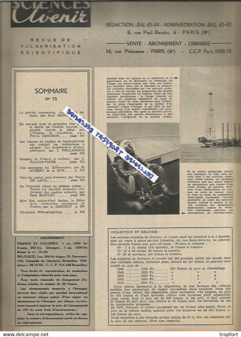 Revue science et vie 1953 SCAPHANDRIER SCAPHANDRE ATMOSPHERIQUE / ZOE pile atomique SACLAY