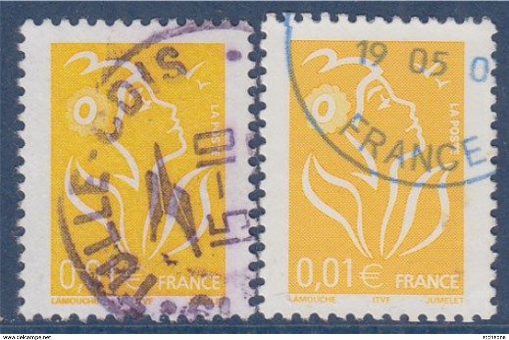 Marianne De Lamouche ITVF 0.01€ Jaune 2 Types 3731 Et 3731a Oblitérés - 2004-2008 Marianne De Lamouche