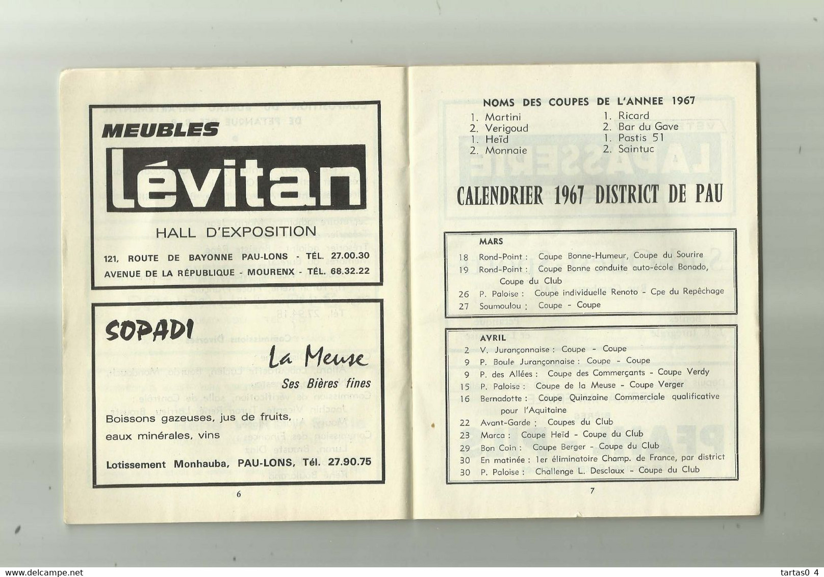 SPORT PETANQUE - DPT 64 - Federation Francaise De Petanque Calendrier 1967 Comite Basses Pyrenées ( 40 Pages ) - Bowls - Pétanque