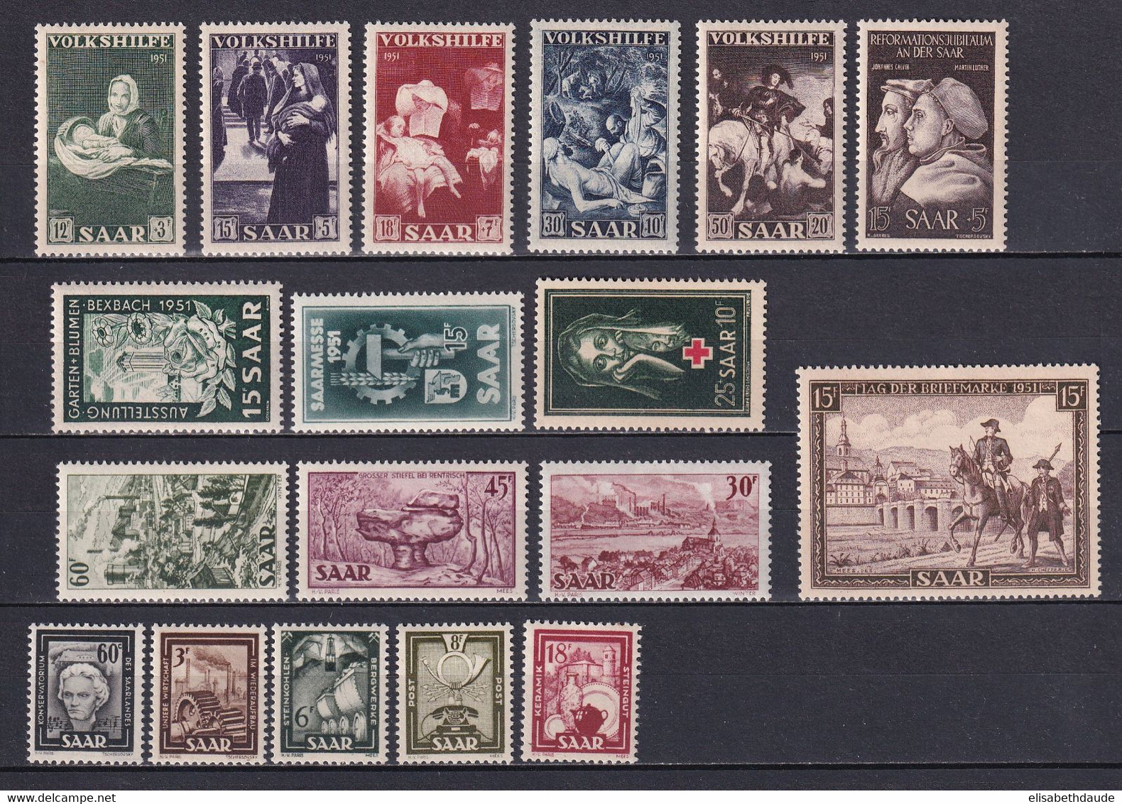 SAAR - ANNEES COMPLETES 1951 - YVERT N°283/300 * MLH - COTE = 135 EUR. - Neufs