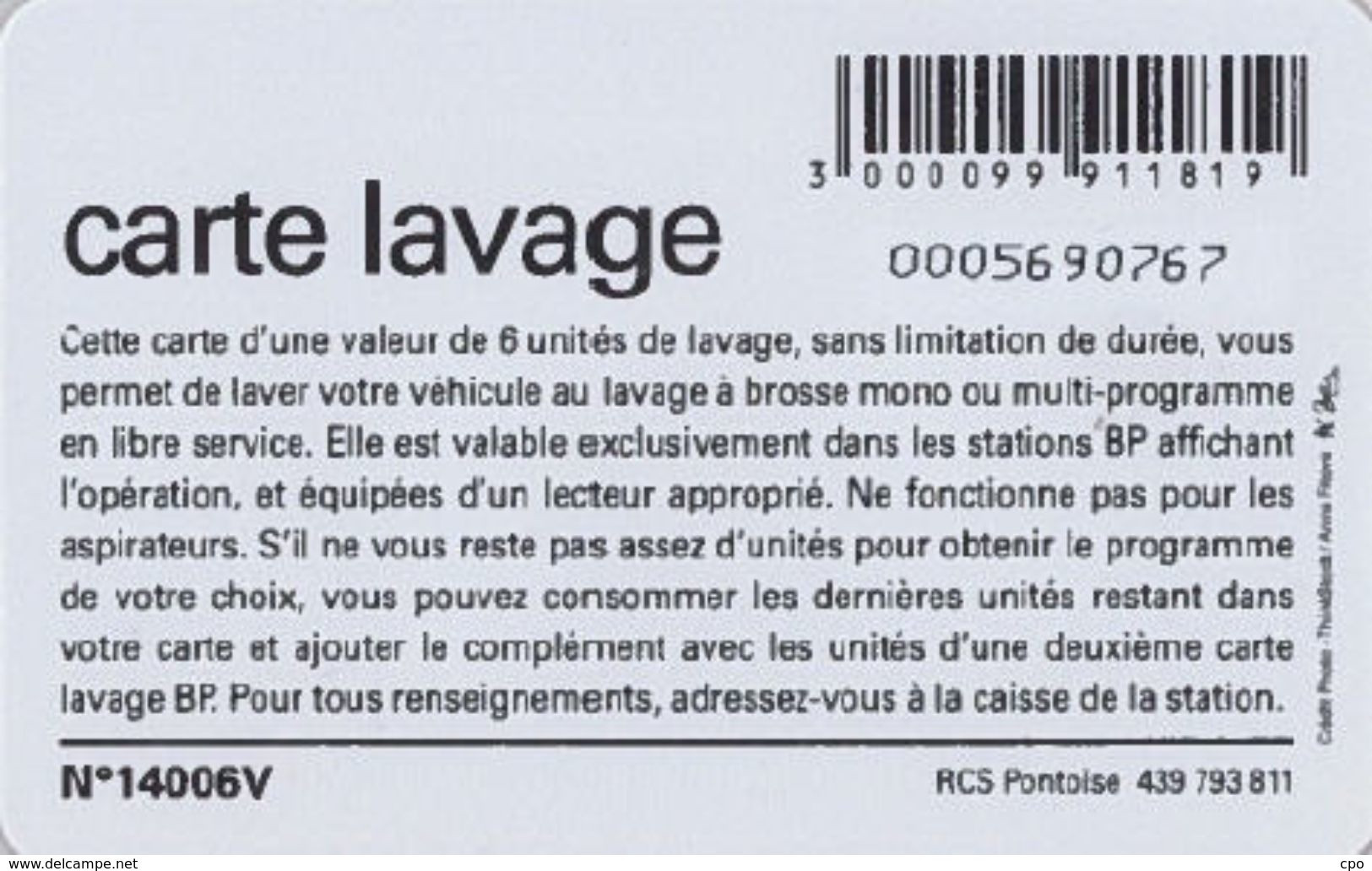 # Carte A Puce Portemonnaie  Lavage BP - Conductrice - Verte - 6u - Puce1 - Tres Bon Etat - - Lavage Auto