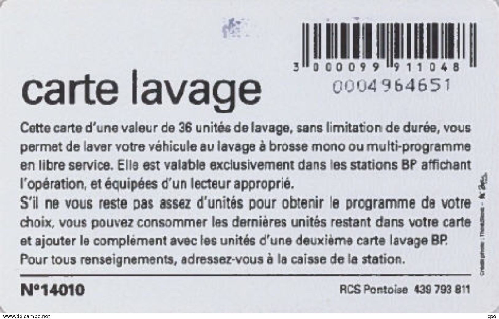 # Carte A Puce Portemonnaie  Lavage BP - Plage - 36u - Tres Bon Etat - - Lavage Auto