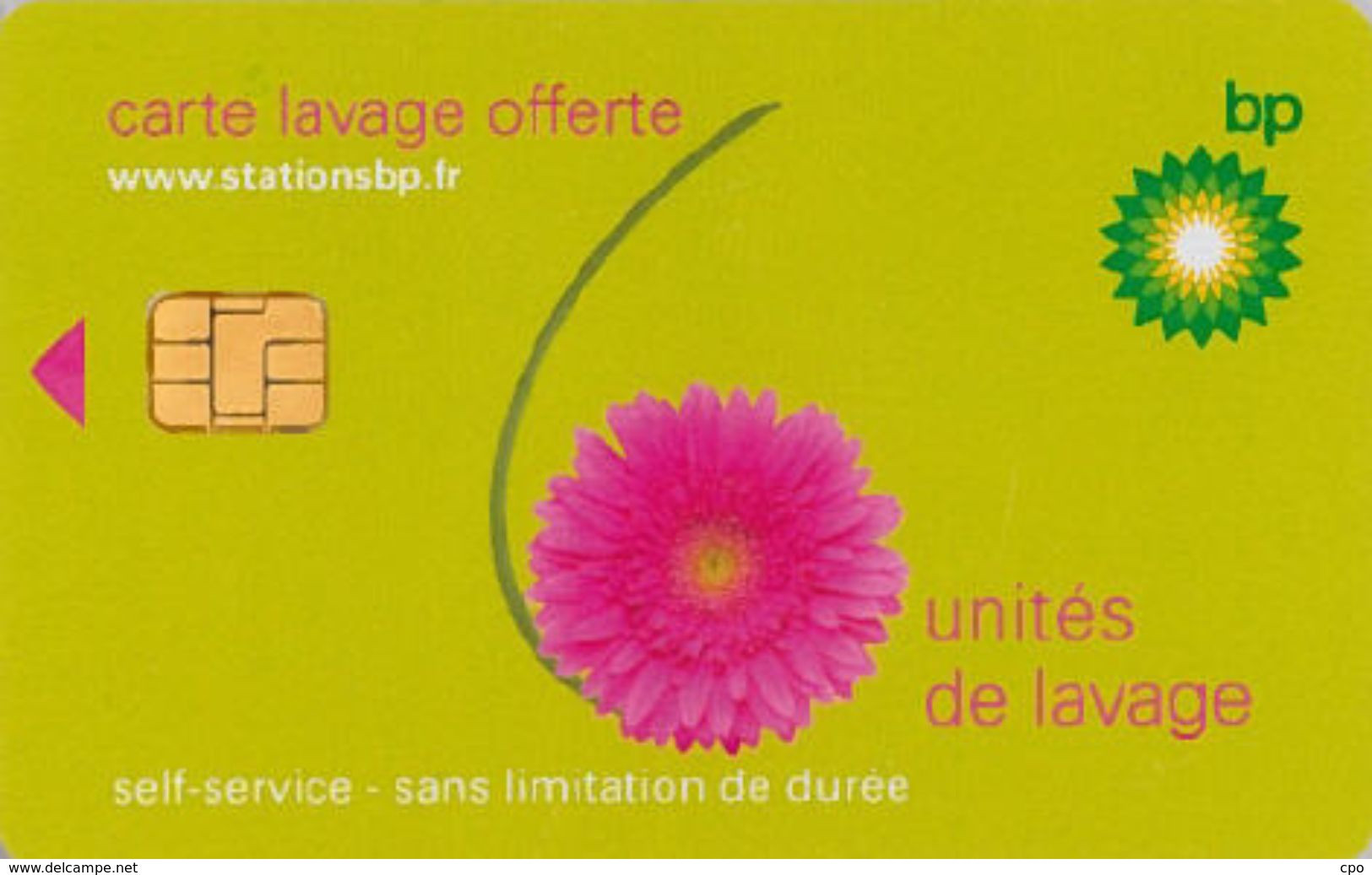 # Carte A Puce Portemonnaie  Lavage BP - Fleur - Vert - 6u - Puce1? - Offerte Non Gratté - Tres Bon Etat - - Autowäsche