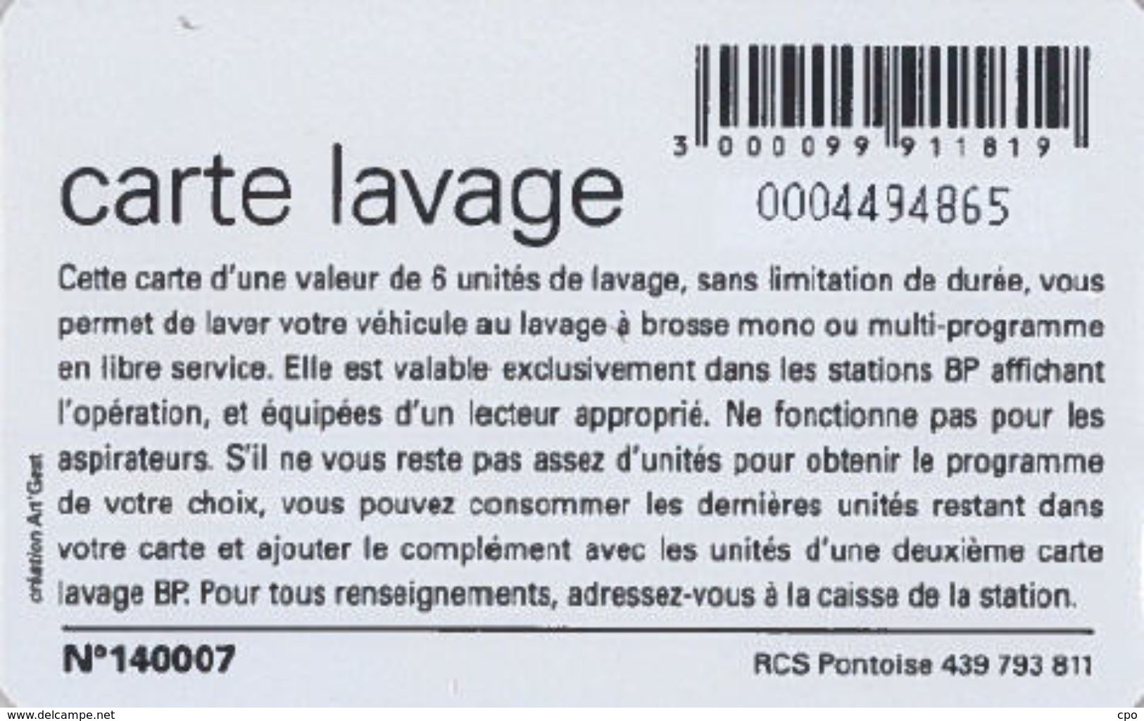 # Carte A Puce Portemonnaie  Lavage BP - Fleur - Vert - 6u - Puce1? - Offerte Non Gratté - Tres Bon Etat - - Car Wash Cards