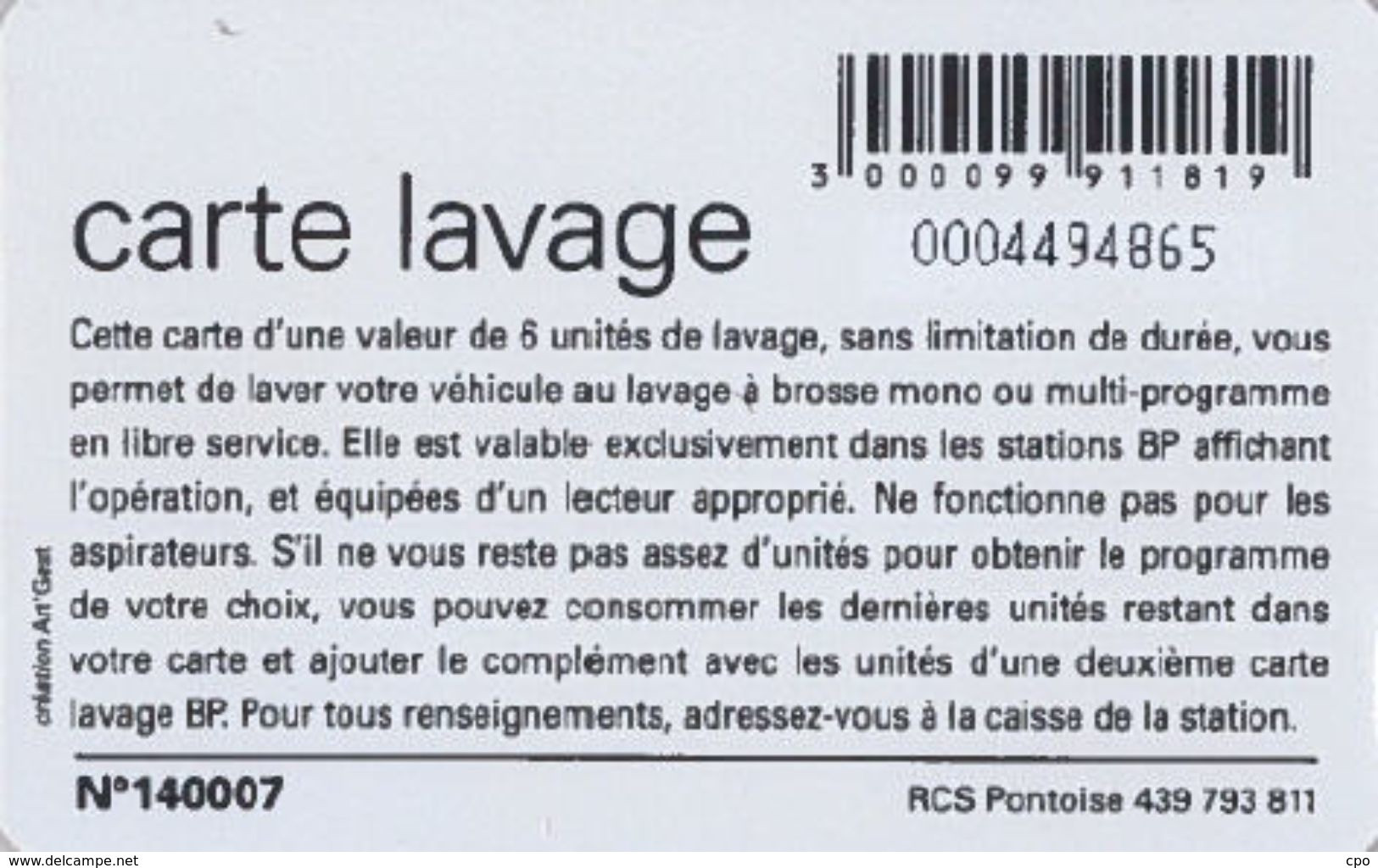 # Carte A Puce Portemonnaie  Lavage BP - Fleur - Vert - 6u - Puce1? - Offerte Non Gratté - Tres Bon Etat - - Colada De Coche