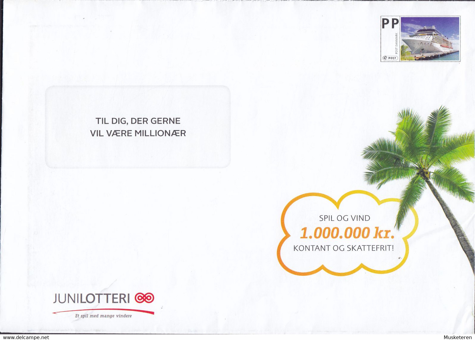 Denmark PP Postage Paid POST DANMARK Cover Brief Postal Stationery Ganzsache Junilotteri Lottery Cruiser Ship Palm Tree - Franking Machines (EMA)