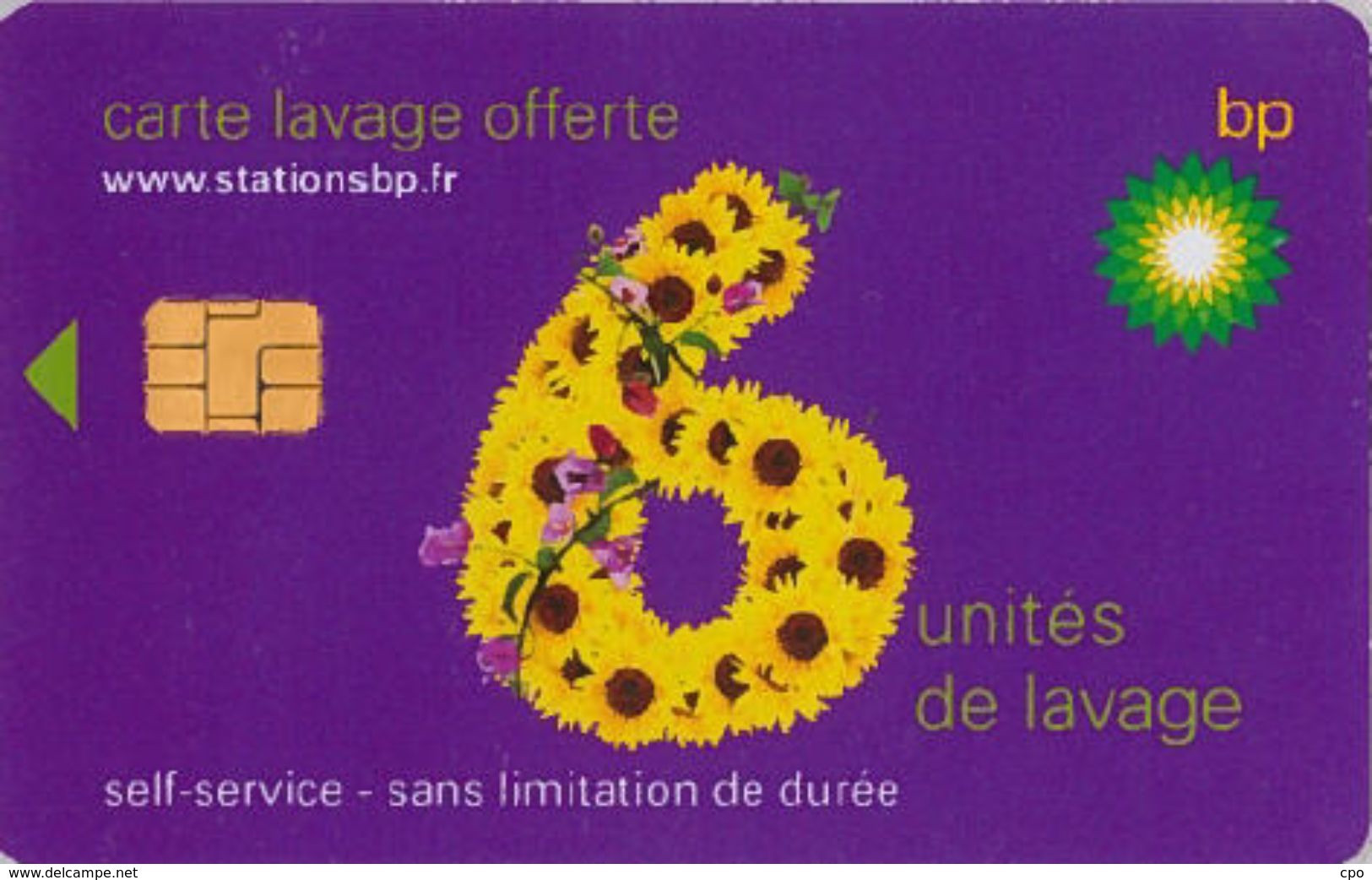 # Carte A Puce Portemonnaie  Lavage BP - Fleur - Violet - 6u - Puce1? - Offerte Non Gratté - Tres Bon Etat - - Car Wash Cards