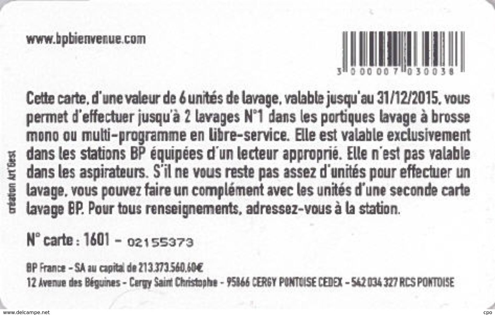 # Carte A Puce Portemonnaie  Lavage BP - Haute Fidélité - 2 Lavages - Tres Bon Etat - - Car-wash