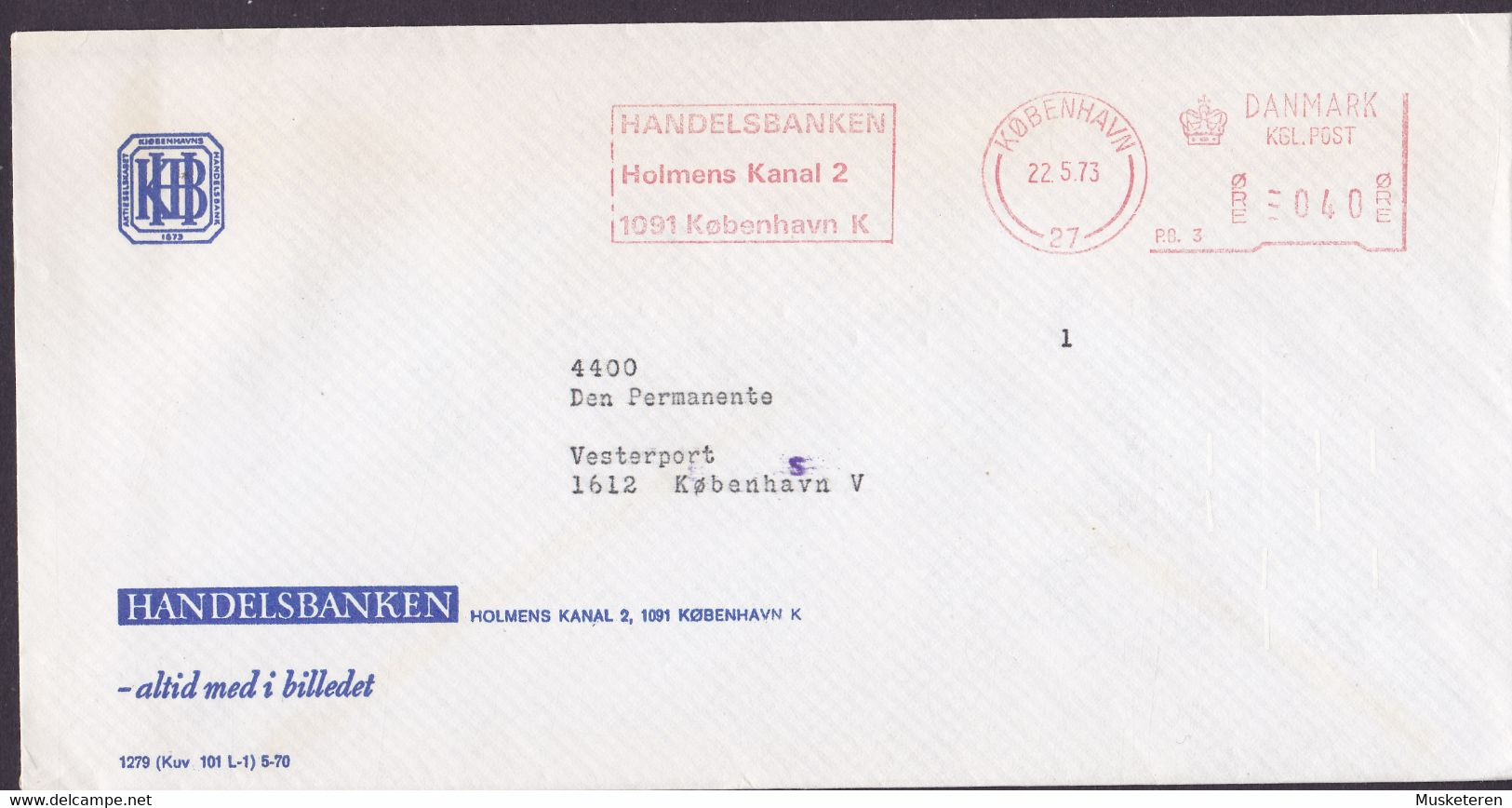 Denmark HANDELSBANKEN Slogan Flamme 'Handelsbanken, Holmens Kanal 2' 'P.B. 3' KØBENHAVN 1973 Meter Cover Brief - Macchine Per Obliterare (EMA)