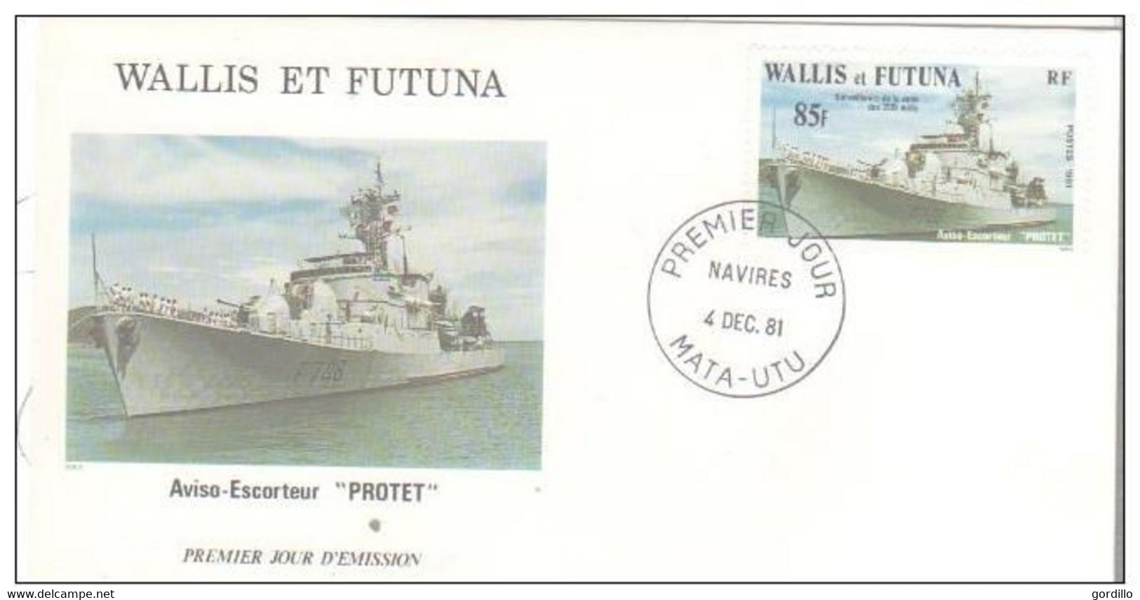 FDC Wallis Et  Futuna   L'aviso Escorteur "Protet" 1981 - FDC
