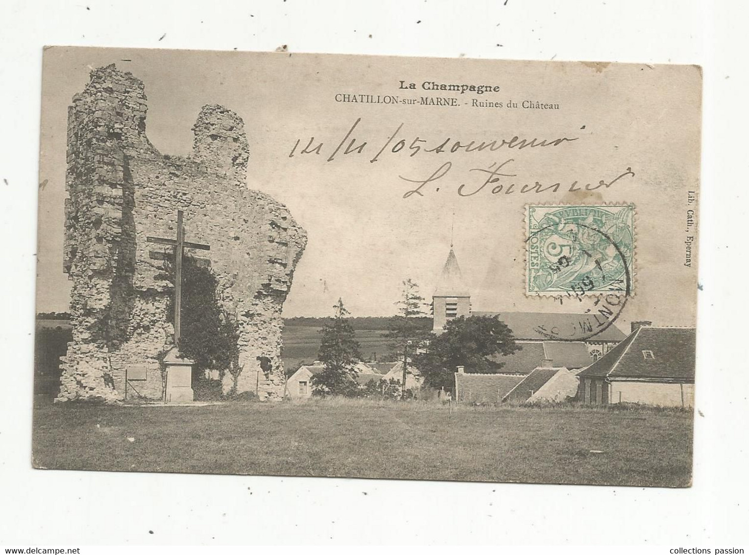 Cp , 51 , CHATILLON SUR MARNE ,ruines Du Chateau , Voyagée 1905 - Châtillon-sur-Marne