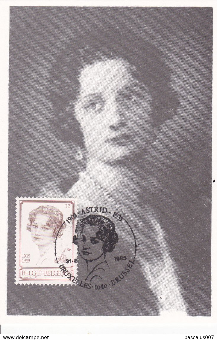 B01-300 Carte Maxima FDC Cob 2183 - S.M. La Reine Astrid En 1935 - 31-08-1985 Bruxelles 1040 Brussel - 1981-1990