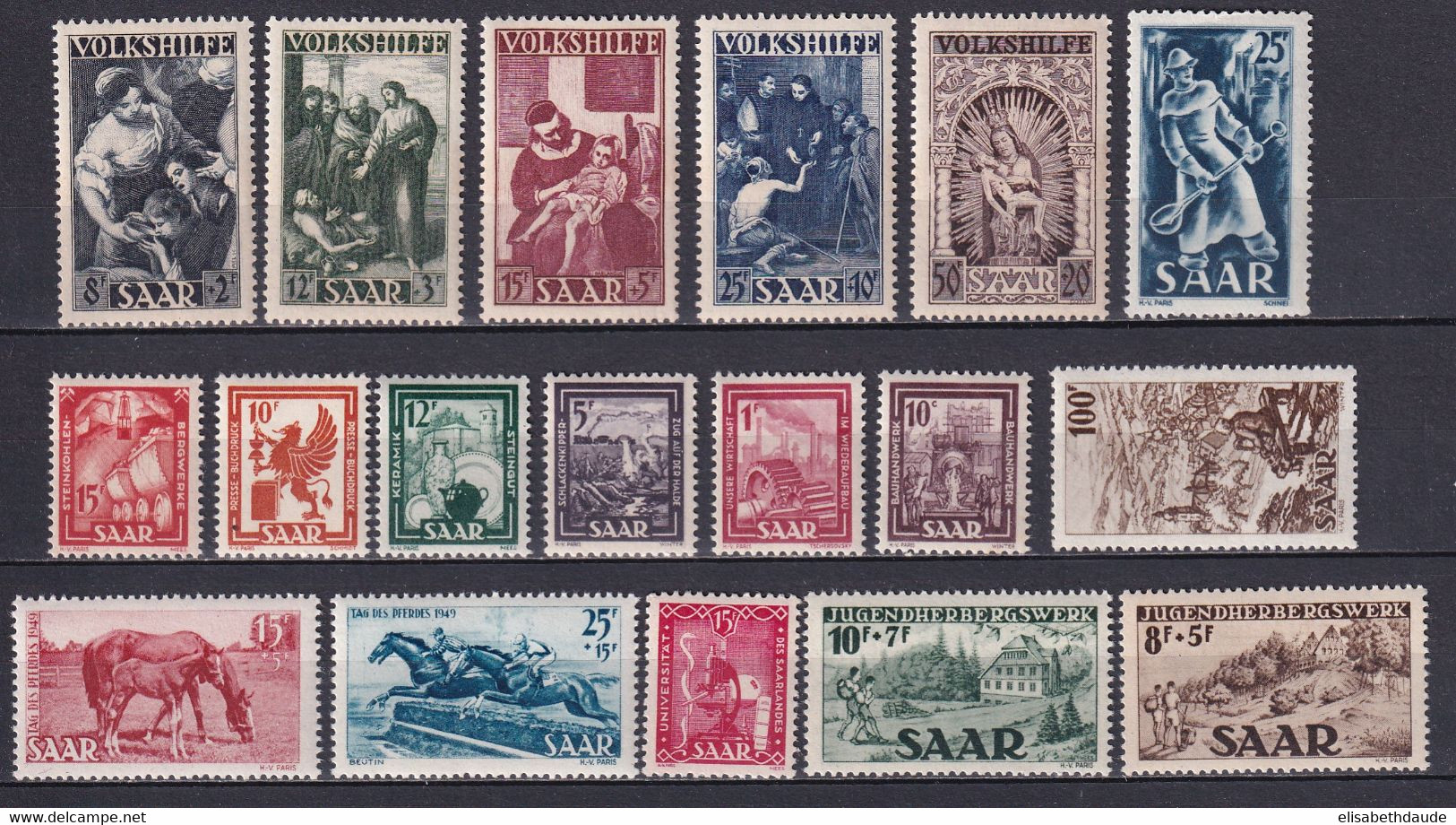 SAAR - ANNEE COMPLETE 1949 - YVERT N°250/267 ** MNH - COTE = 292 EUR. - Ungebraucht