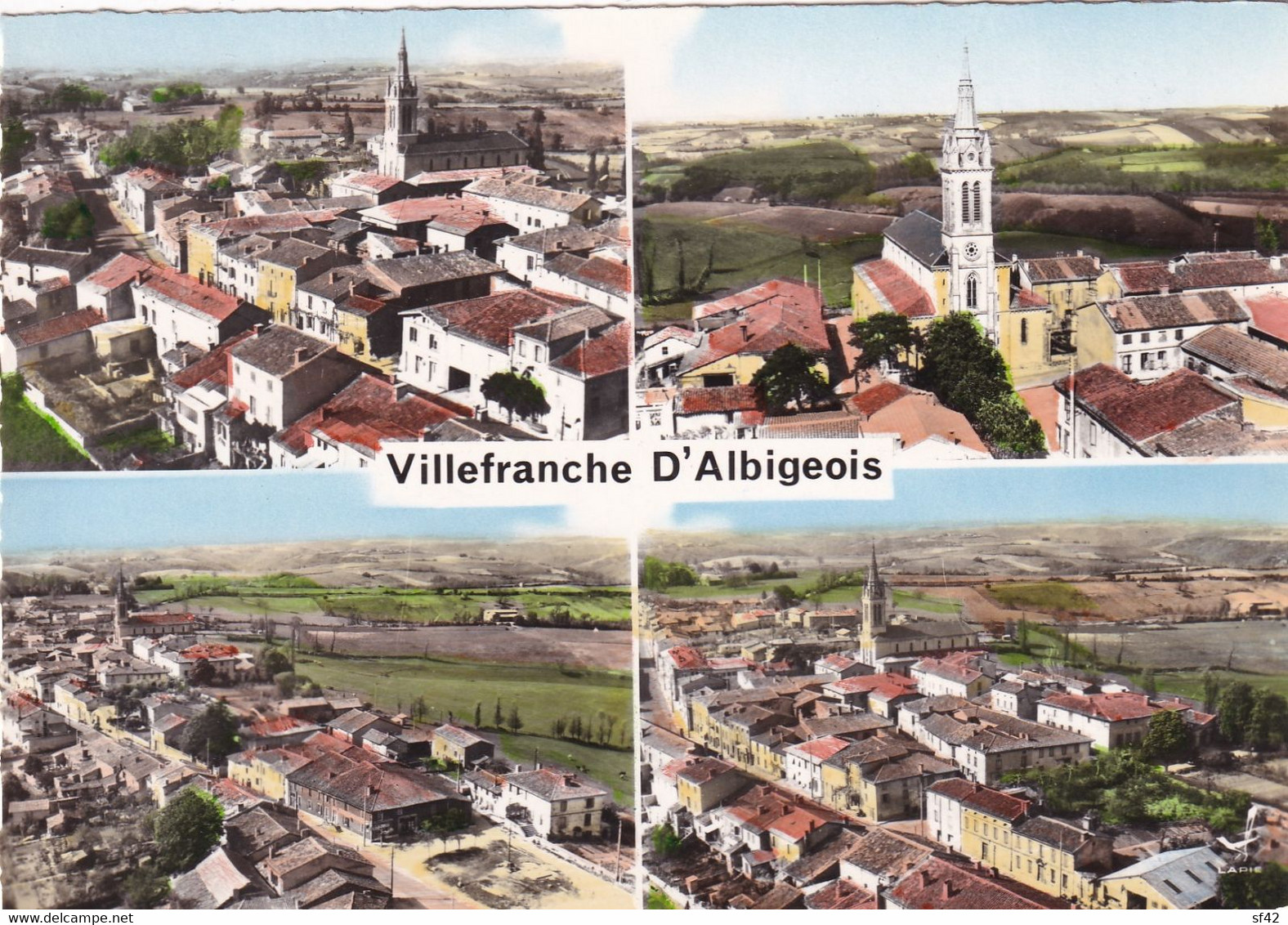 EN AVION AU DESSUS DE ..     VILLEFRANCHE D ALBIGEOIS      VUE GENERALE. EGLISE   4 VUES - Villefranche D'Albigeois