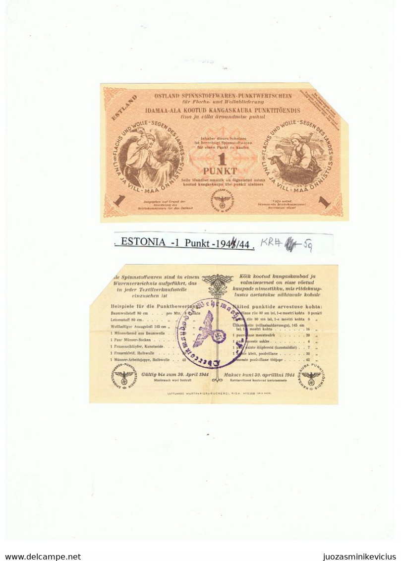 ESTONIA -1 PUNKT -1943/44 , CANCELLED - Estonie