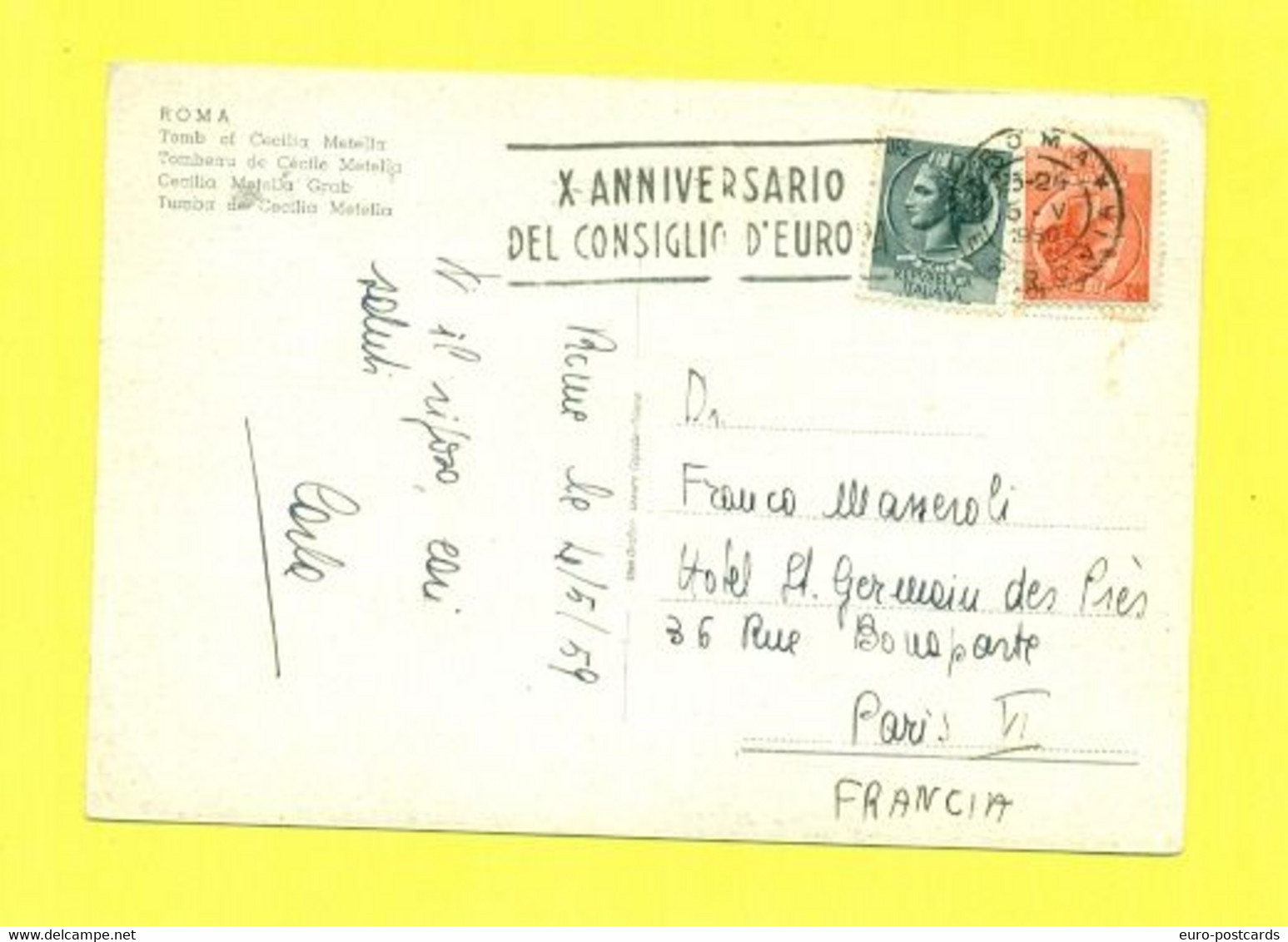 PER ESTERO-TARGHETTE-STORIA POSTALE-ANNULLI A TARGHETTA-   SU CARTOLINA-SIRACUSANA--MARCOFILIA-ROMA- - 1946-60: Poststempel