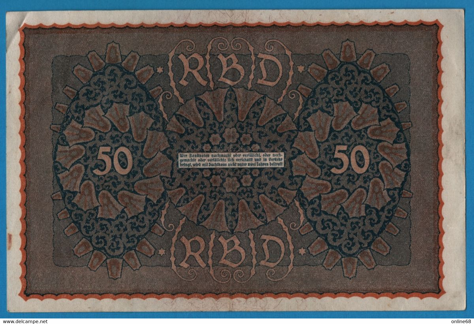 DEUTSCHES REICH 50 Mark  24.06.1919 Série NA A # 262578  P# 66 Reihe 1 - 50 Mark