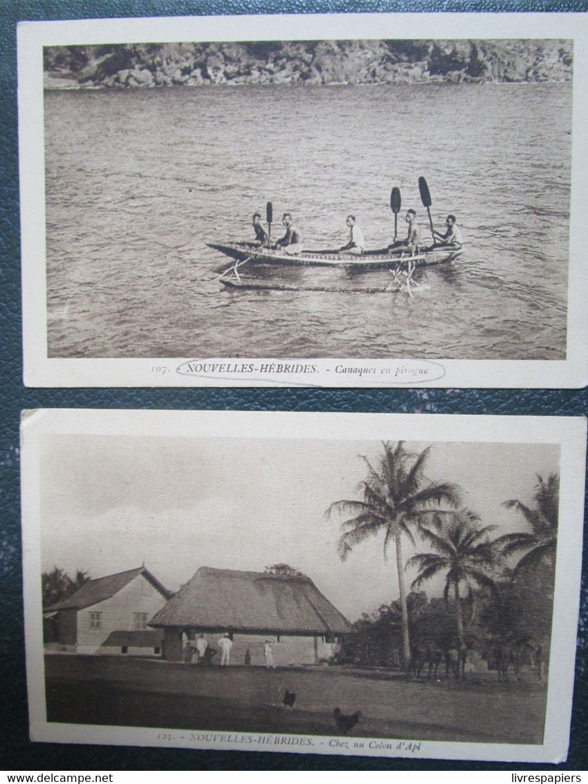 Vanuatu  Nouvelles Hebrides  2 Cpa Canaques Pirogue Et Colon Api - Vanuatu