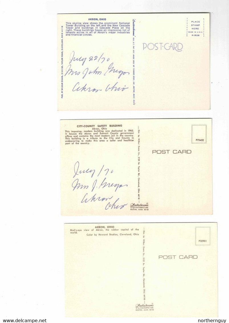 6 Different AKRON, Ohio, USA, 6 Chrome Postcards, 1970 - Akron