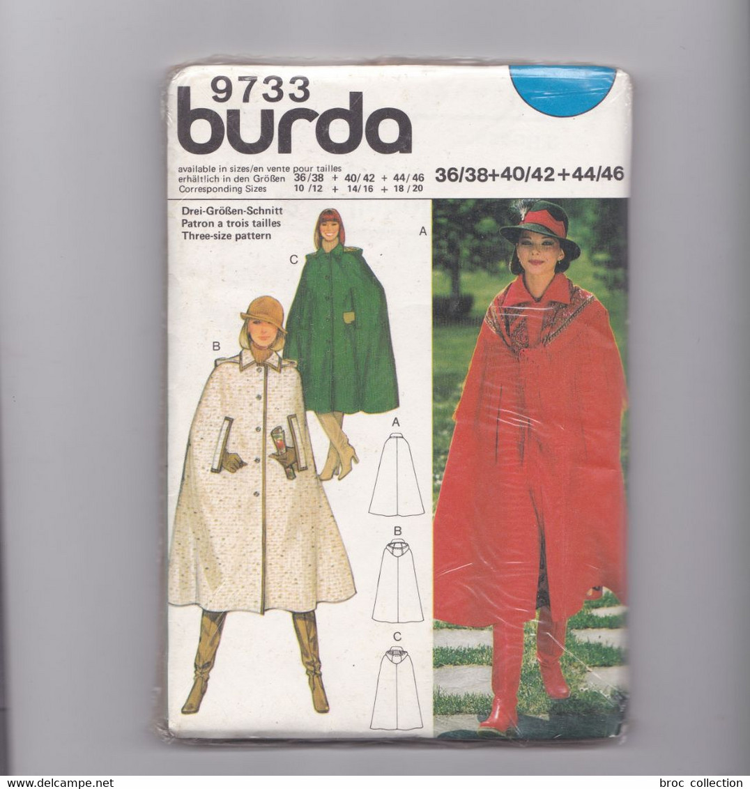 Patron Burda N° 9733, Cape, 3 Tailles - Schnittmuster