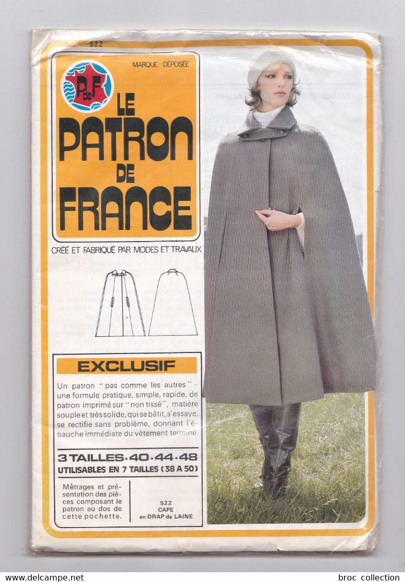 Le Patron De France, Cape En Drap De Laine, 3 Tailles, Utilisable En 7 Tailles - Patrones