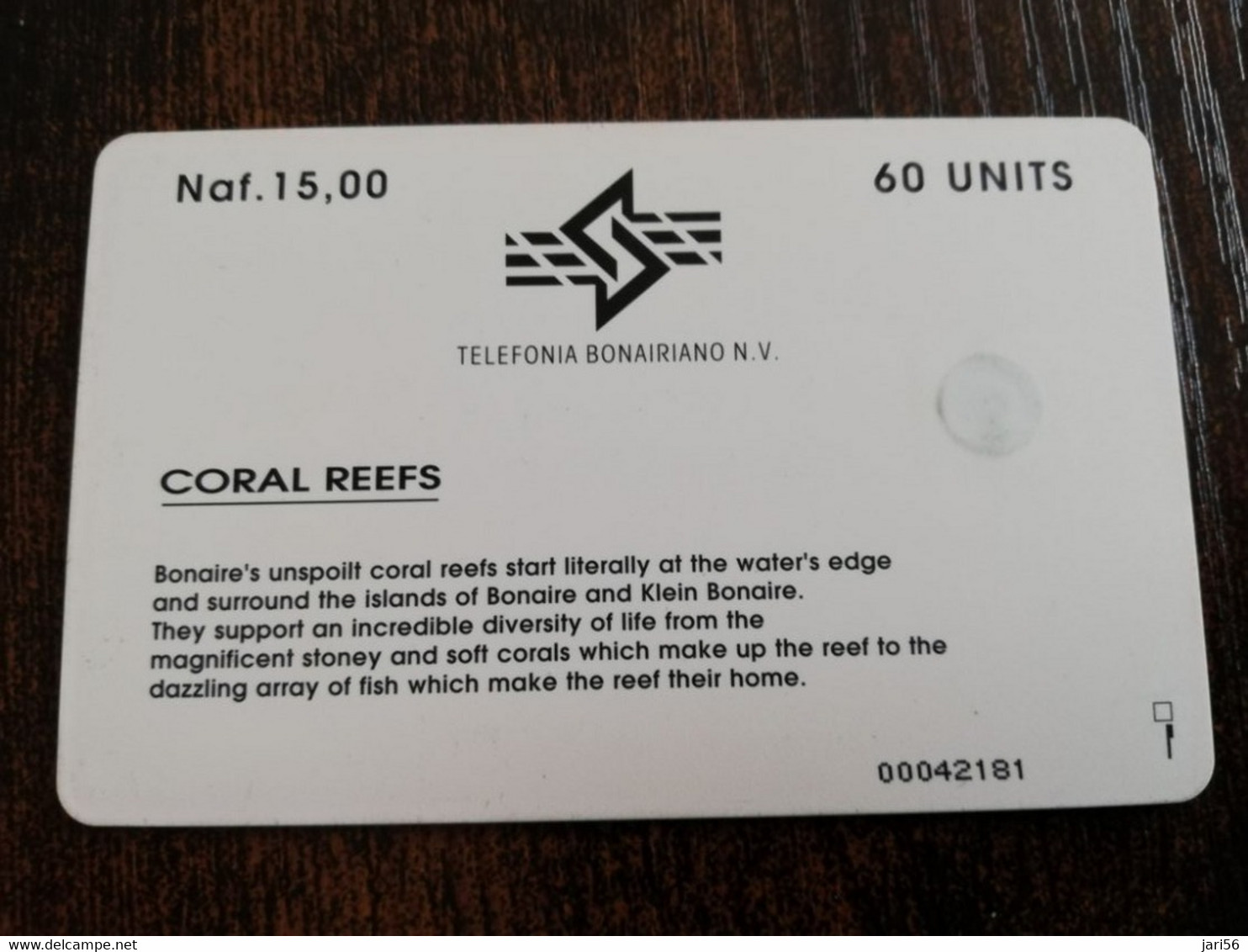 BONAIRE Naf 15,00 60units  CORAL REEFS   **4658** - Antilles (Netherlands)