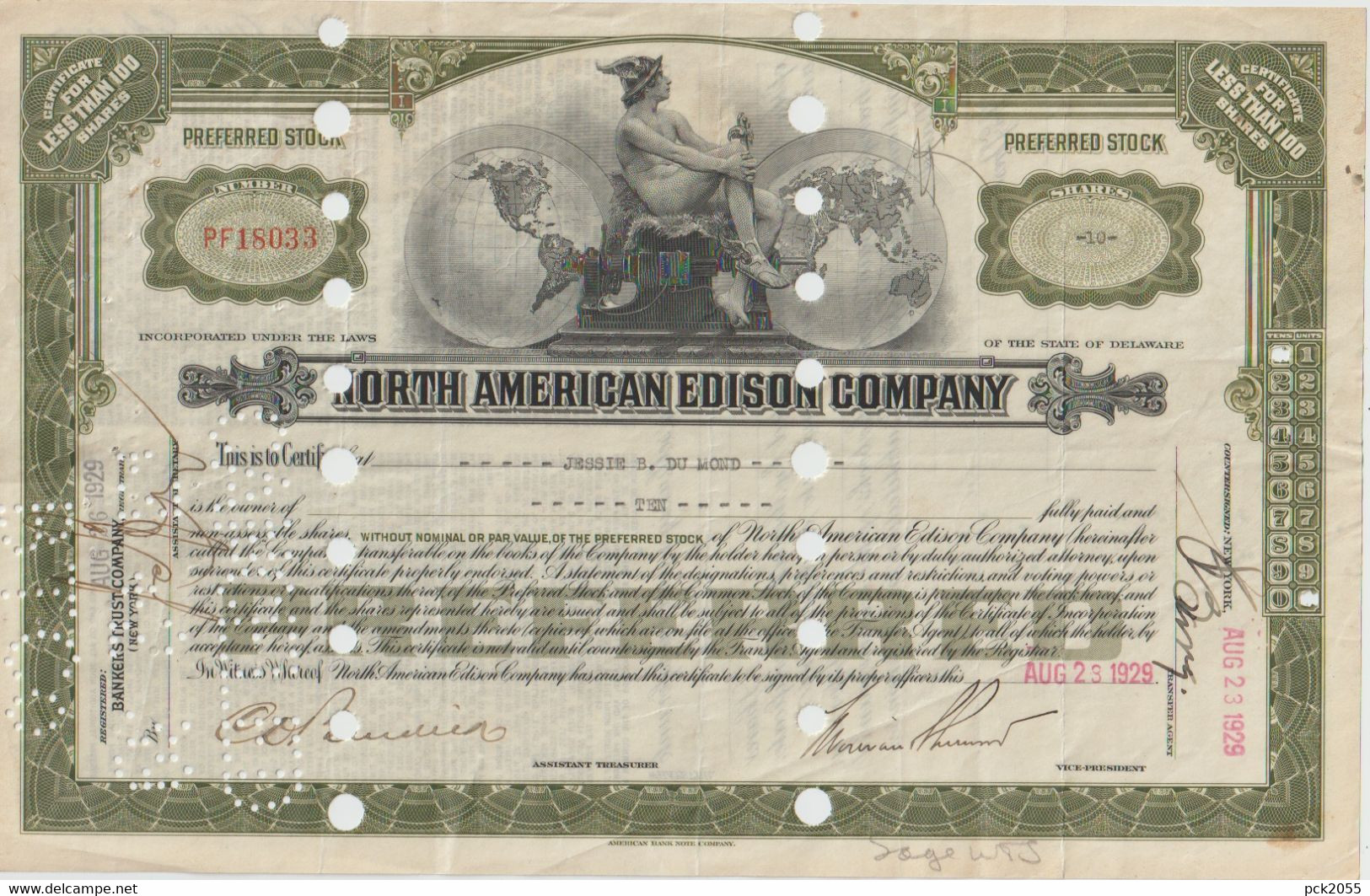 North American Edison Company  1929 USA 10 Shares ( D AK 3 ) Günstige Versandkosten - Electricité & Gaz