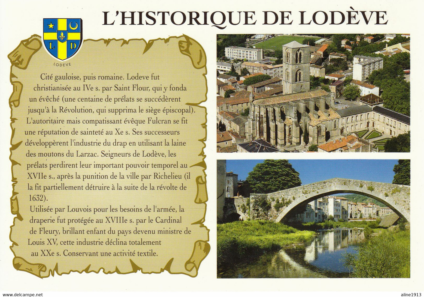 34 LODEVE / 2 VUES AVEC HISTORIQUE ET BLASON - Lodeve