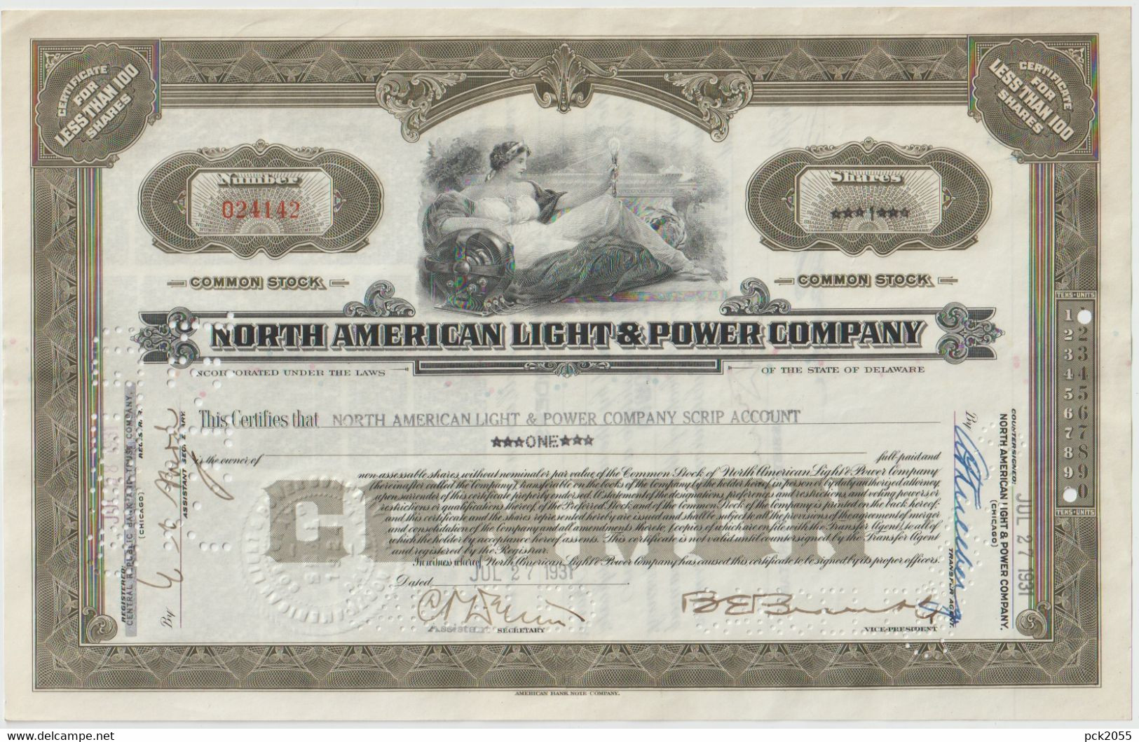 North American Light & Power Company  1931 USA 1 Shares ( D AK 4 ) Günstige Versandkosten - Electricité & Gaz