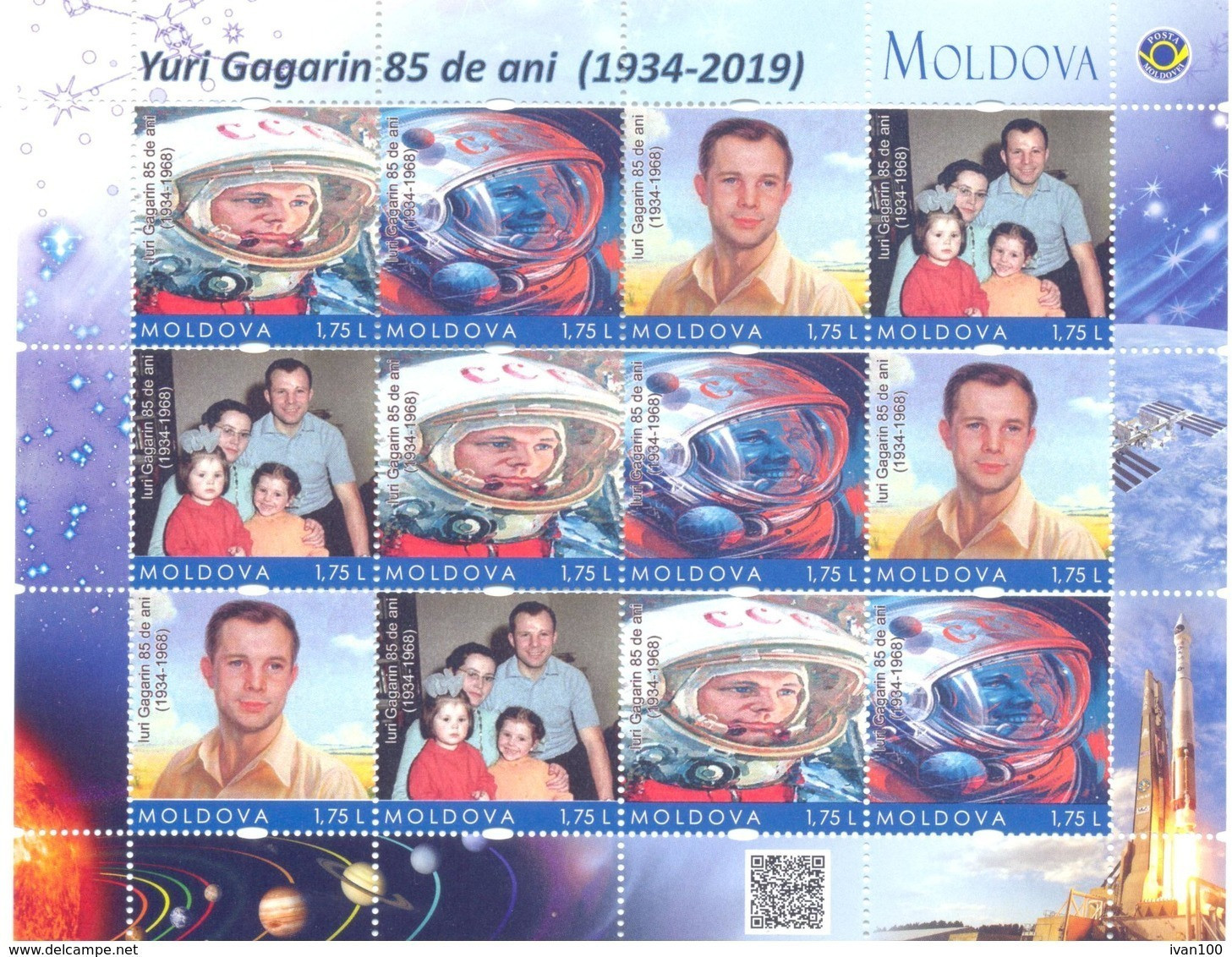 2019. Moldova, Space, 85th Birth Anniversary Of Y. Gagarin, Sheetlet Of 3 Sets, Mint/** - Europe