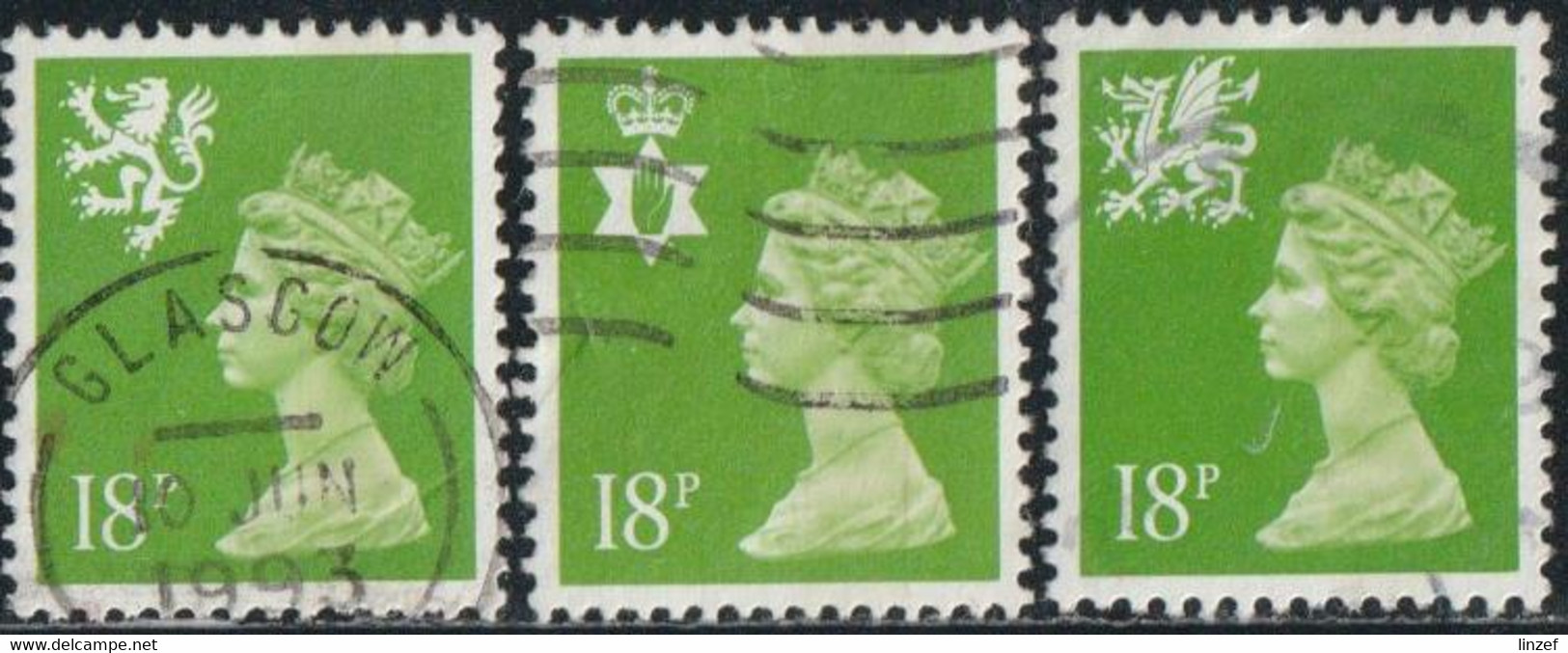 GB 1991 Yv. N°1579 à 1581 - 18p Vert-jaune - Oblitéré - Sin Clasificación