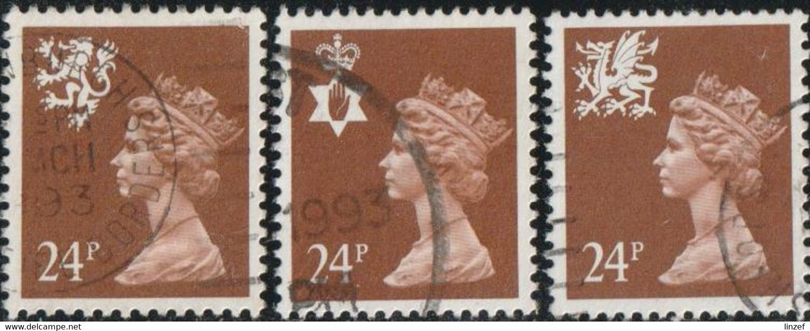 GB 1991 Yv. N°1582 à 1584 - 24p Marron - Oblitéré - Zonder Classificatie