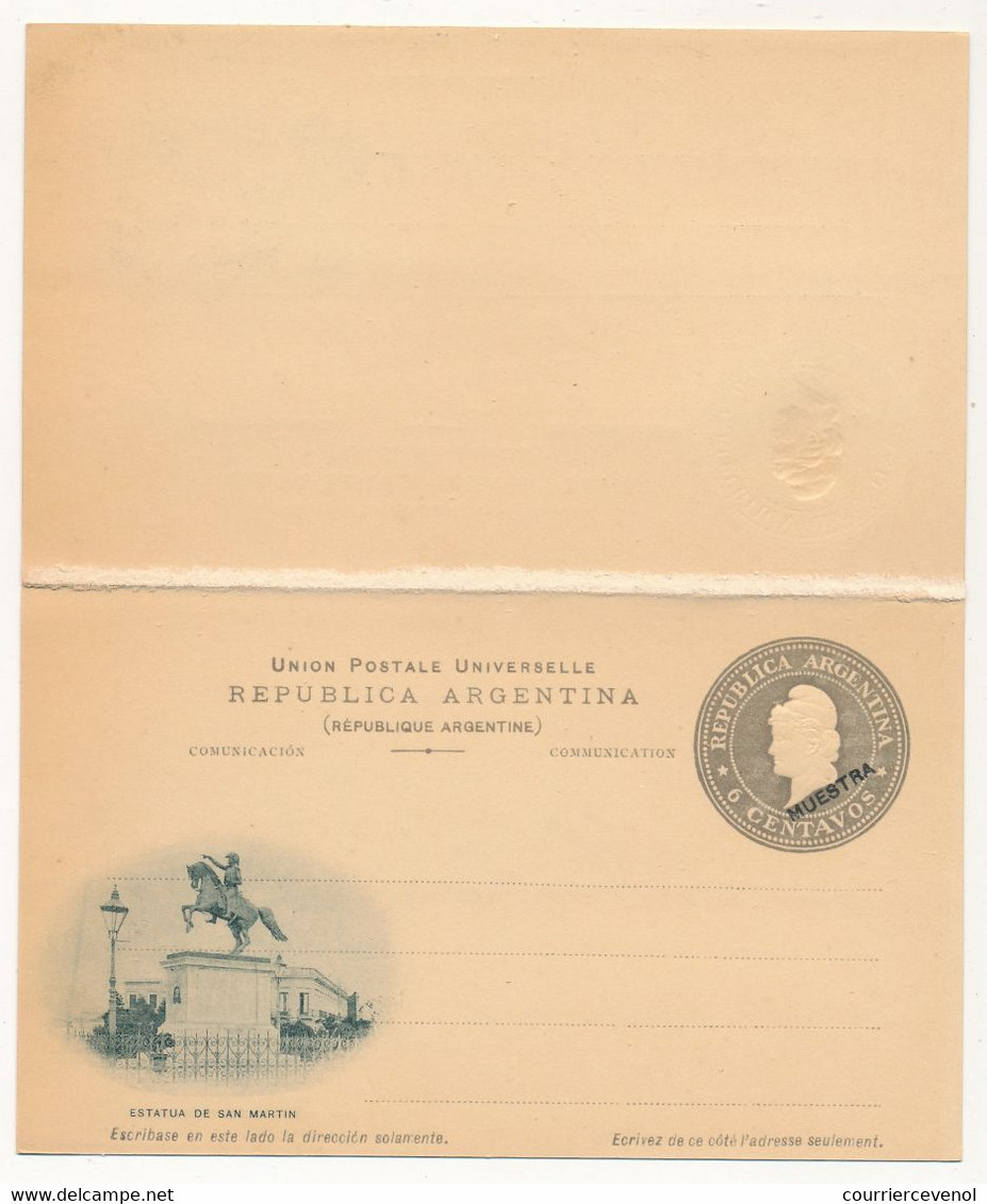 ARGENTINE - Entier Postal - Carte Double Avec Réponse Payée - 6 Centavos (MUESTRA) - Estatua De San Martin - Postwaardestukken