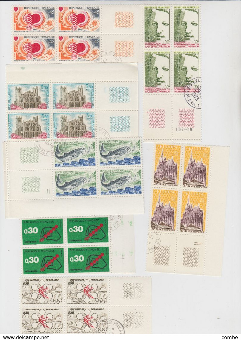 GROS LOT DE TIMBRES NEUFS FRANCE. MAJORITE EN BLOC DE 4, AVEC OBLITERATION 1° JOUR SUR LA BORDURE OU UN TIMBRE. / 2 - Collections