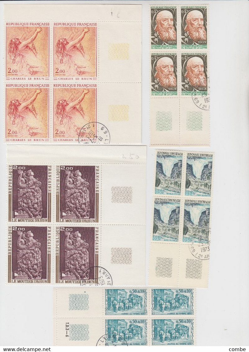 GROS LOT DE TIMBRES NEUFS FRANCE. MAJORITE EN BLOC DE 4, AVEC OBLITERATION 1° JOUR SUR LA BORDURE OU UN TIMBRE. / 2