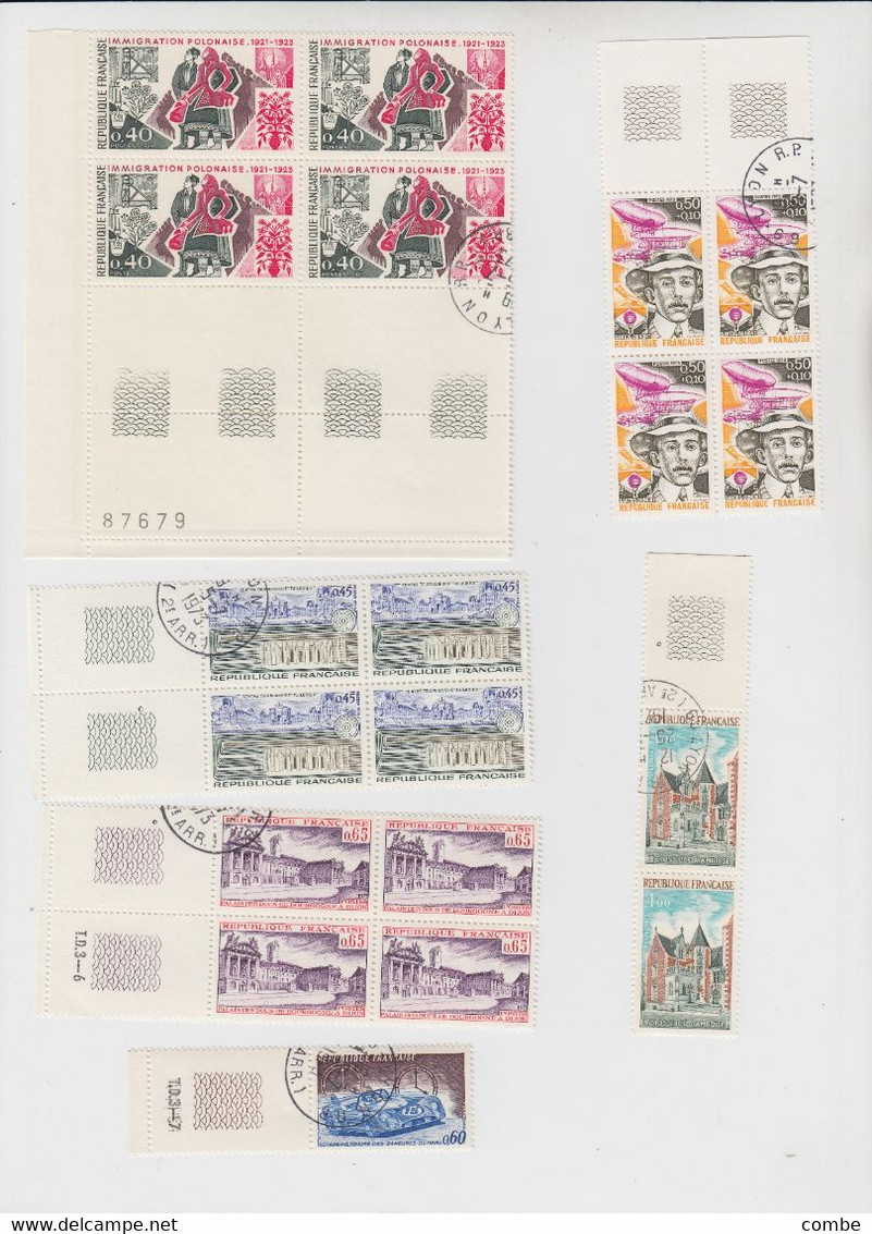 GROS LOT DE TIMBRES NEUFS FRANCE. MAJORITE EN BLOC DE 4, AVEC OBLITERATION 1° JOUR SUR LA BORDURE OU UN TIMBRE. / 2