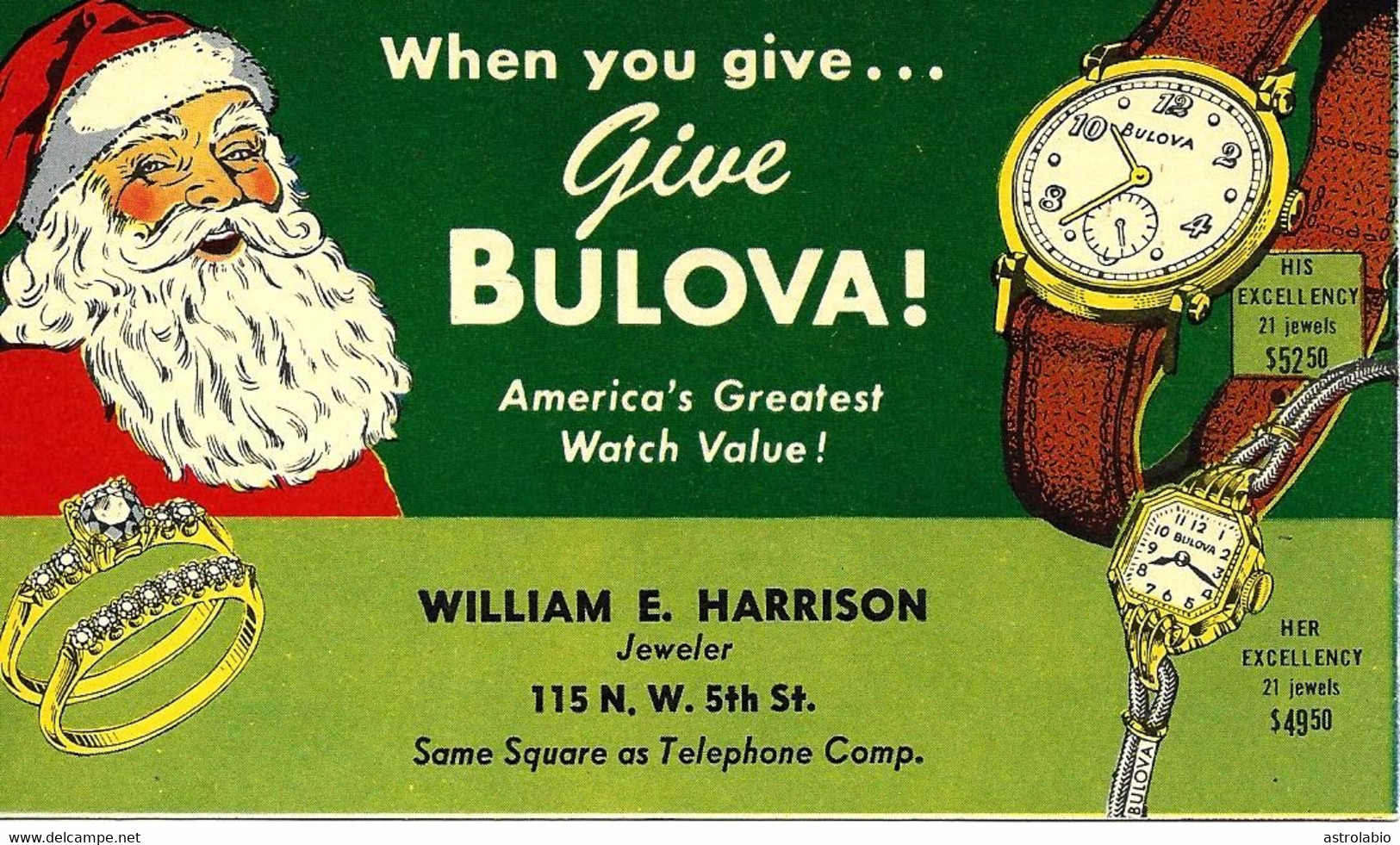 Montres Bulova 1950 Etats-Unis Entier Postal Illustre Voir 2 Scan - Horlogerie