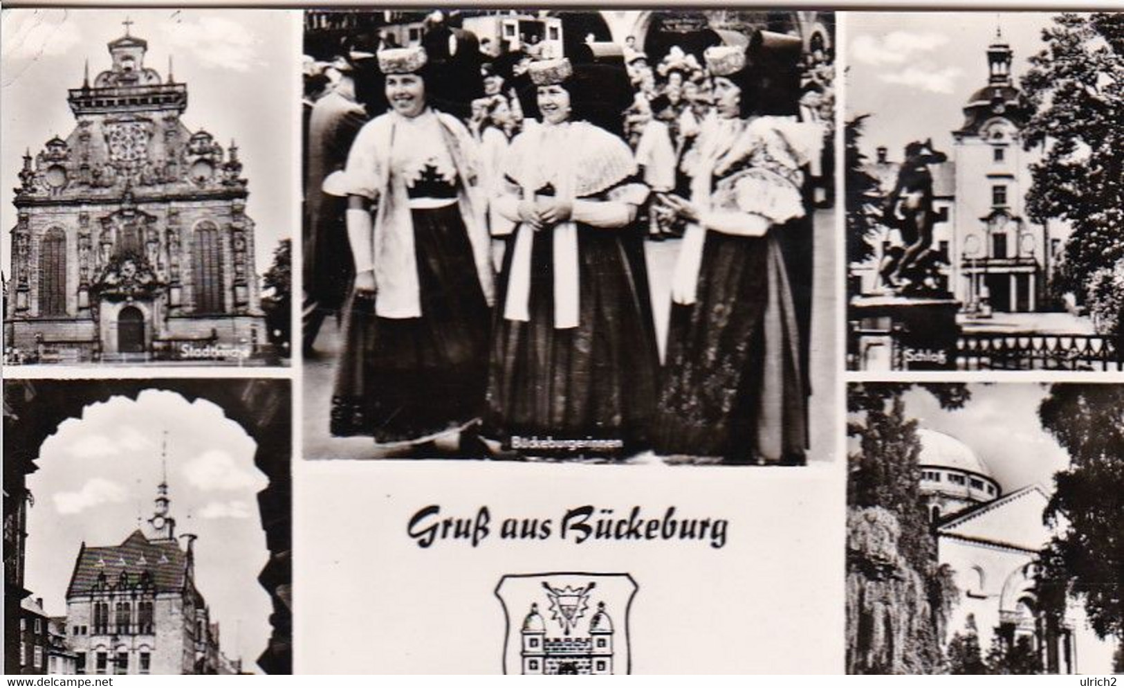 AK Gruß Aus Bückeburg - Mehrbildkarte - Tracht Schloß Stadtkirche Mausoleum - 1964 (54219) - Bueckeburg