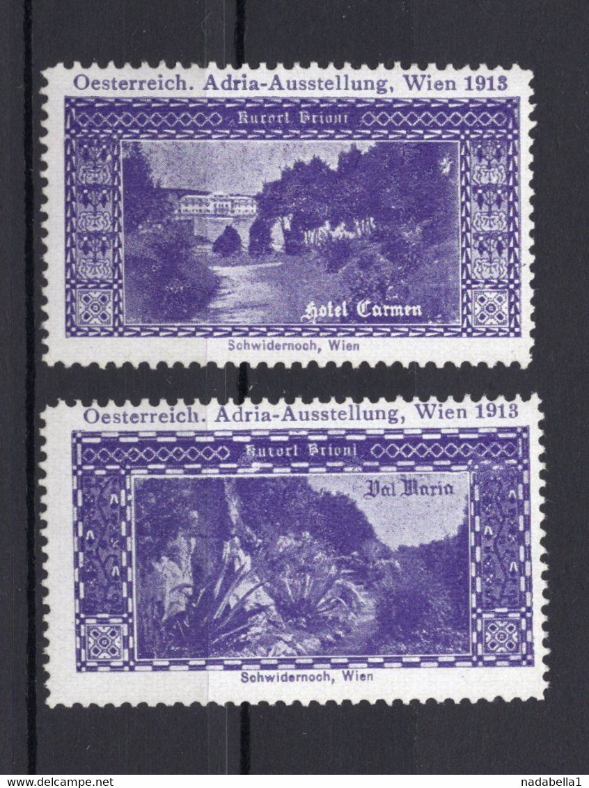 1913 AUSTRIA, AUSTRIAN ADRIATIC, VIENNA EXHIBITION, BRIONI, CROATIA, 2 POSTER STAMPS - Unused Stamps