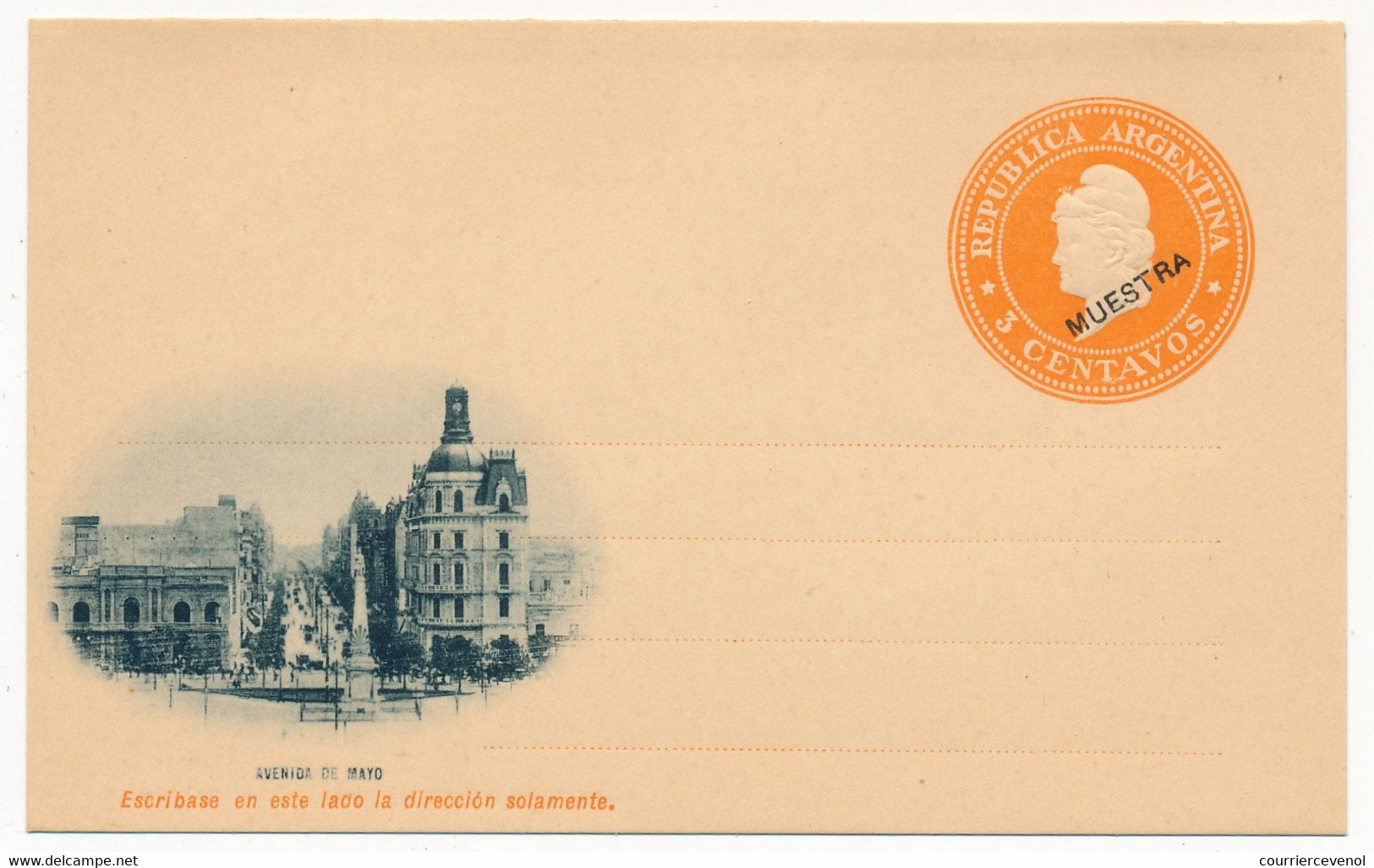 ARGENTINE - Entier Postal - Carte Postale - 3 Centavos (MUESTRA) - Avenida De Mayo - Postal Stationery