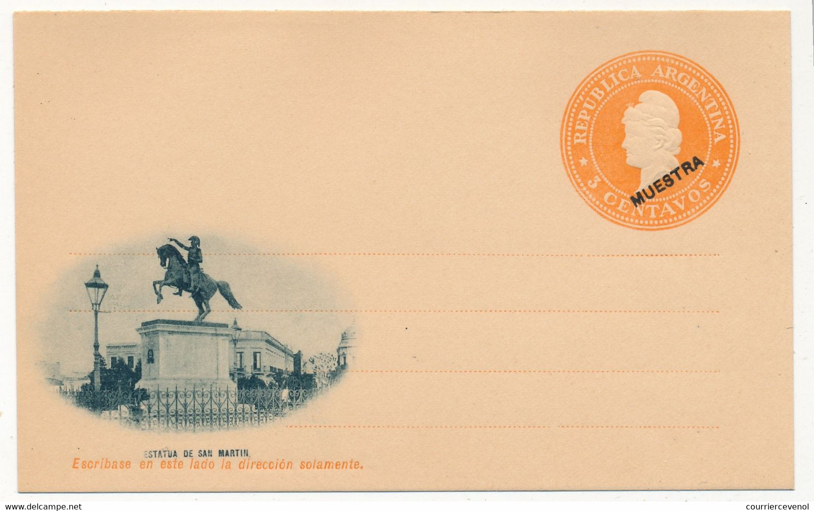 ARGENTINE - Entier Postal - Carte Postale - 3 Centavos (MUESTRA) - Estatua De San Martin - Postal Stationery