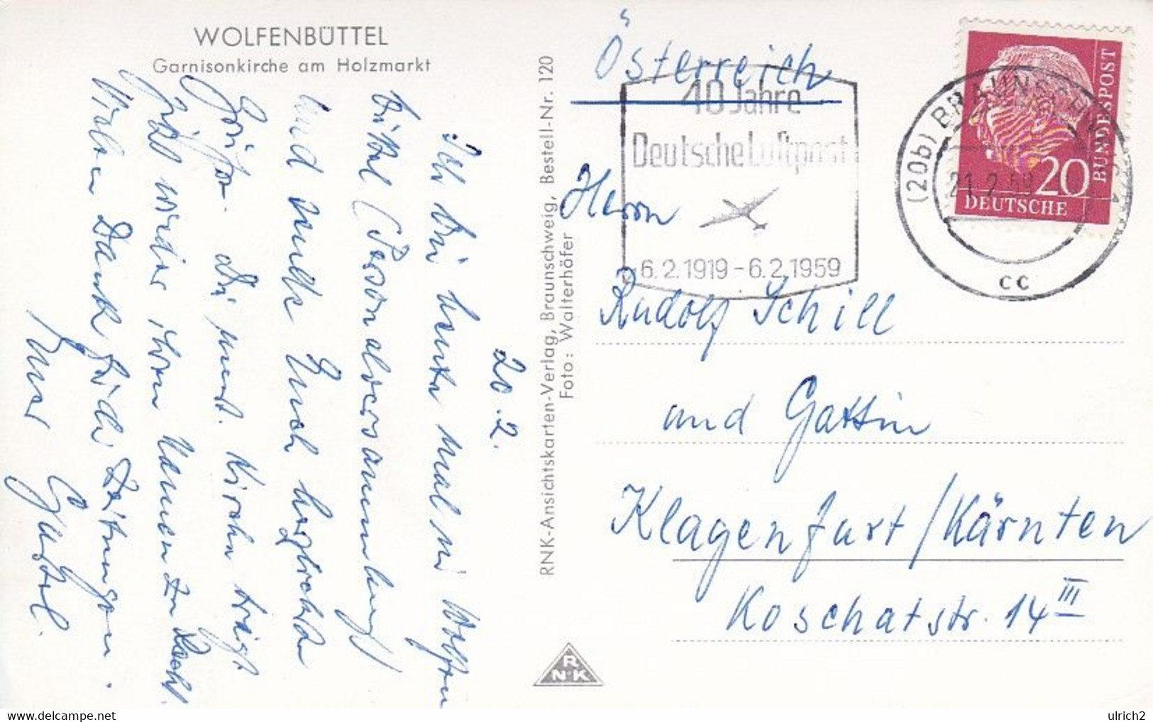 AK Wolfenbüttel - Garnisonkirche Am Heumarkt - Werbestempel 40 Jahre Deutsche Luftpost - 1959 (54223) - Wolfenbuettel
