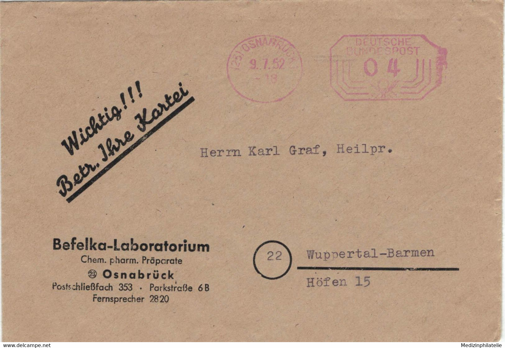 23 Osnabrück 1952 - Befelka-Laboratorium > Barmen - Apotheek