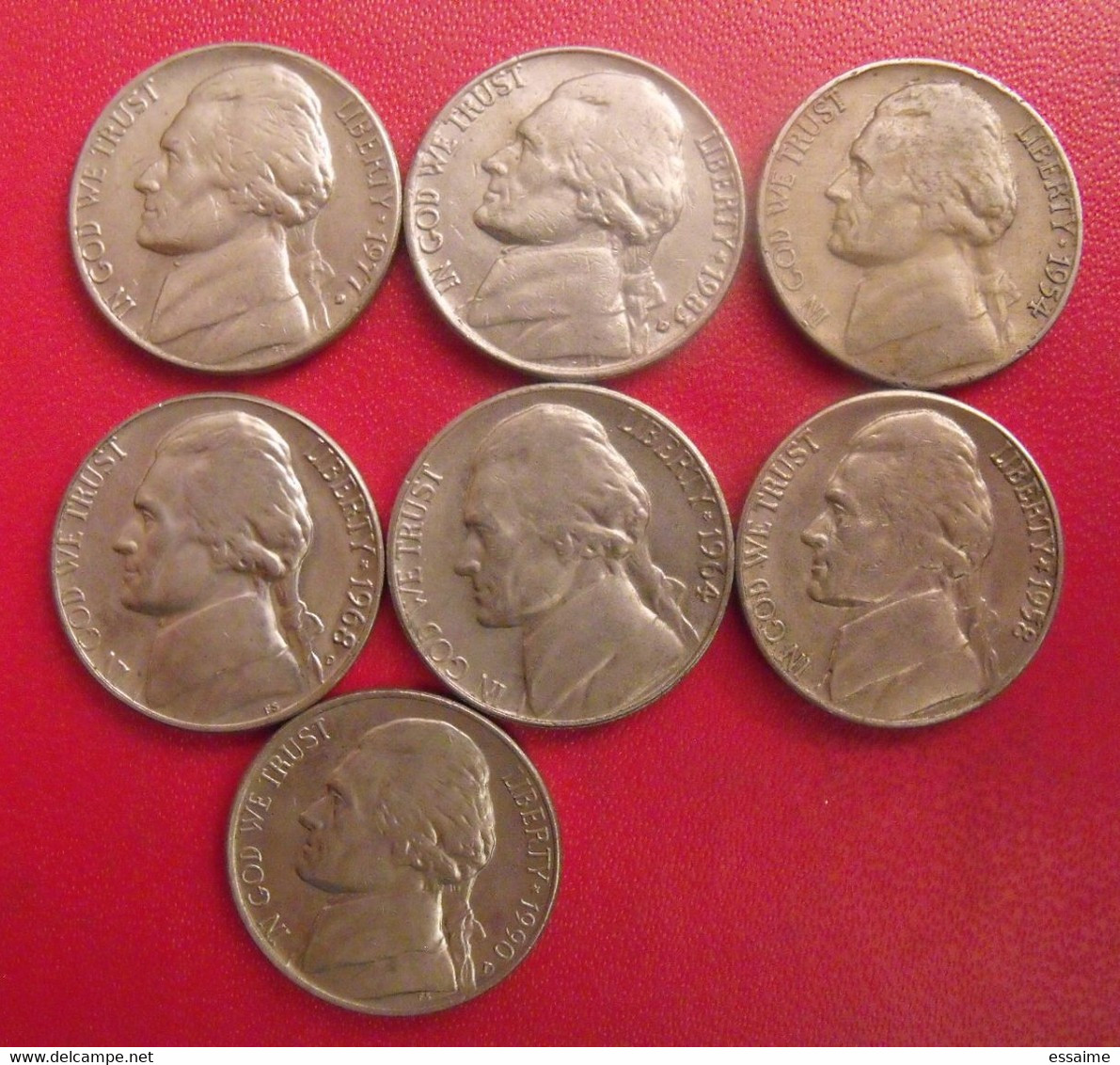 USA. United States Of America. 7 Pièces : 5 Five Cents 1954/1990 - 1938-…: Jefferson